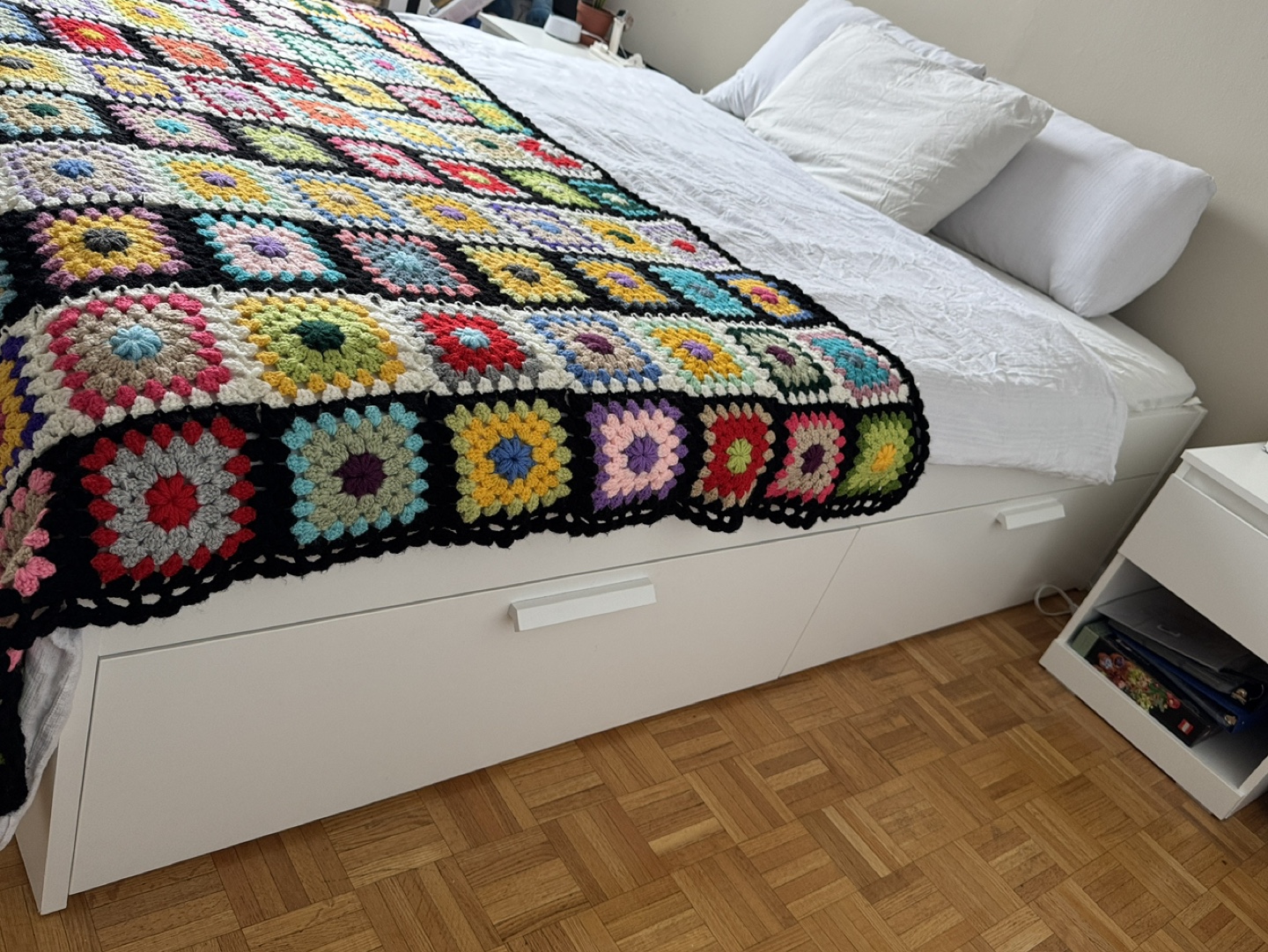 White MALM Bed Frame with Storage and bed all together