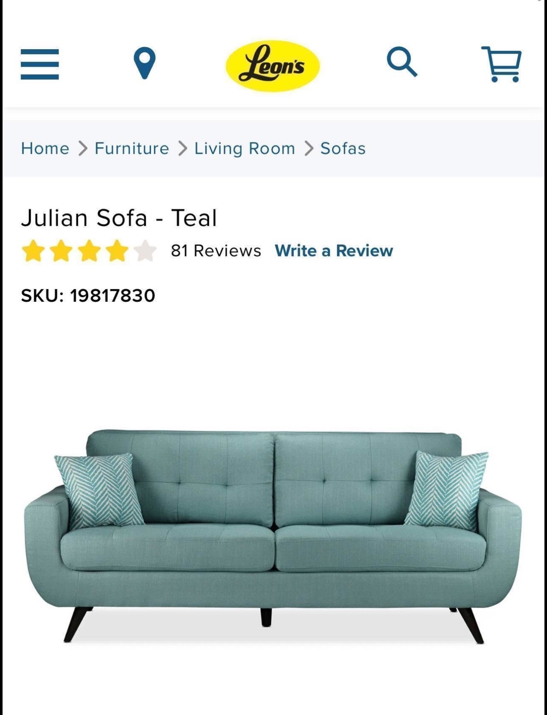 Leon’s Modern Sofa - teal Green - photo 4