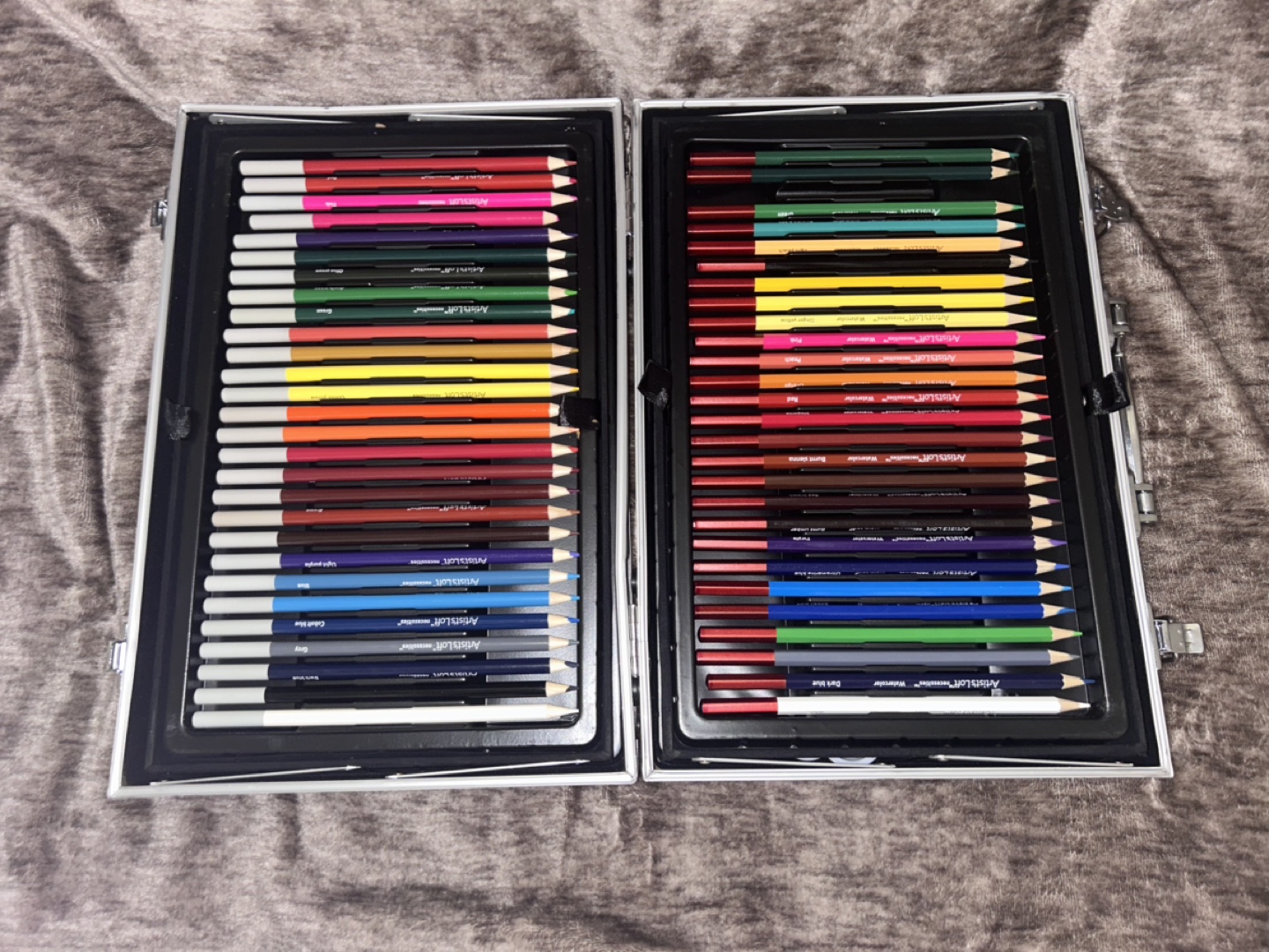 Artist's Carry Case with Colour Pencils, Paints, and Brushes