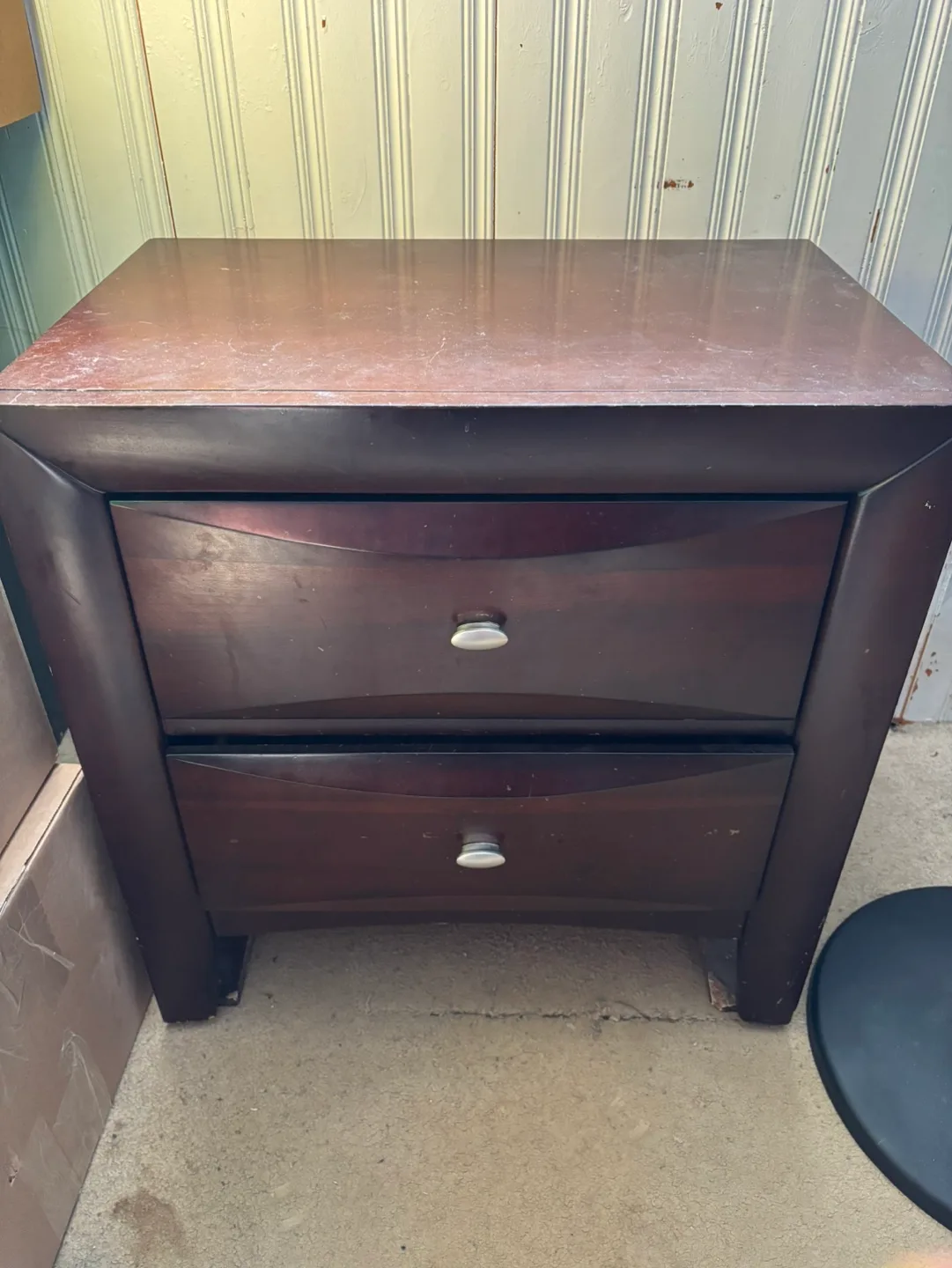 Dark brown two-drawer nightstand thumbnail