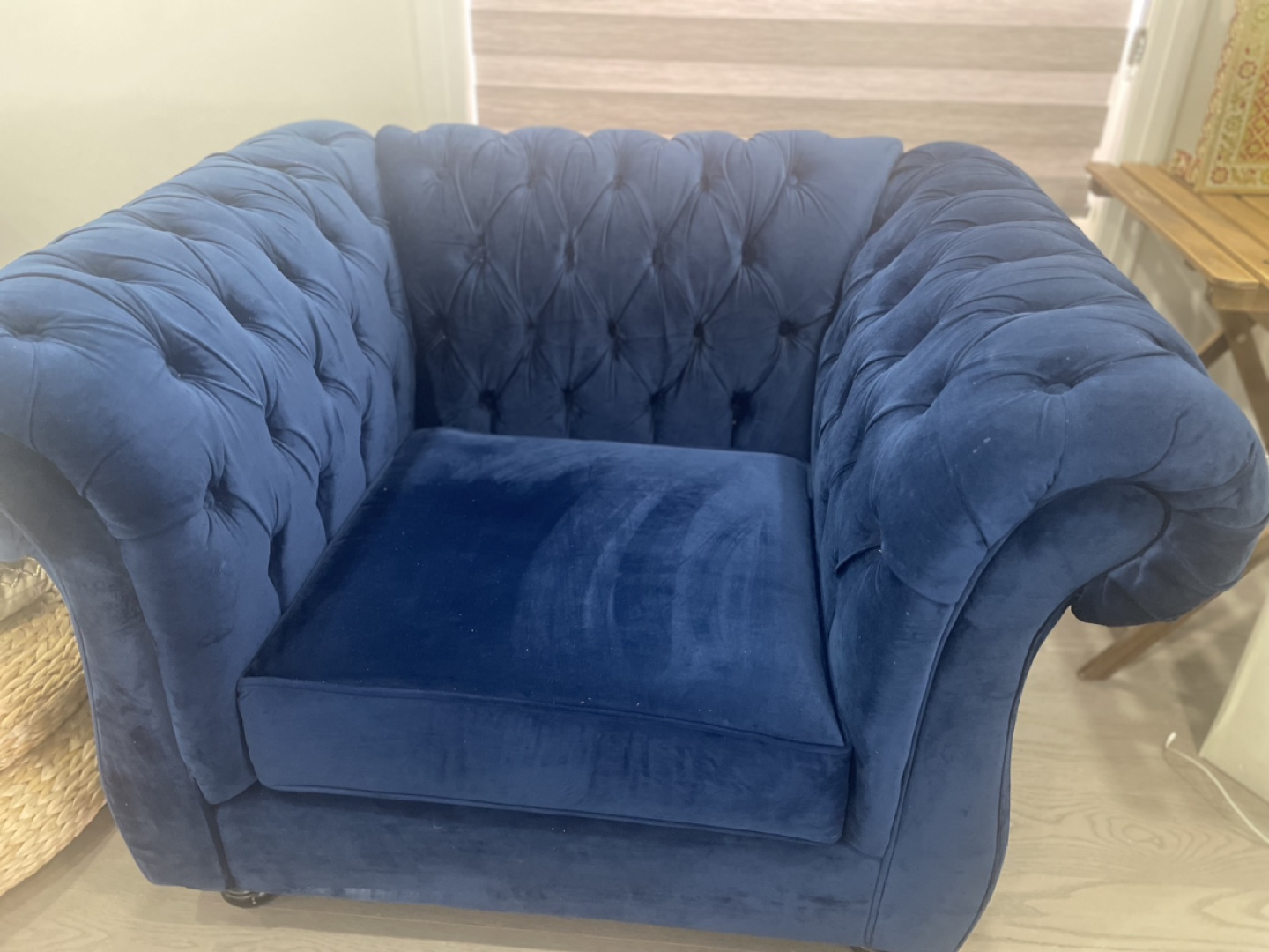 Navy Blue Velvet Chesterfield Armchair