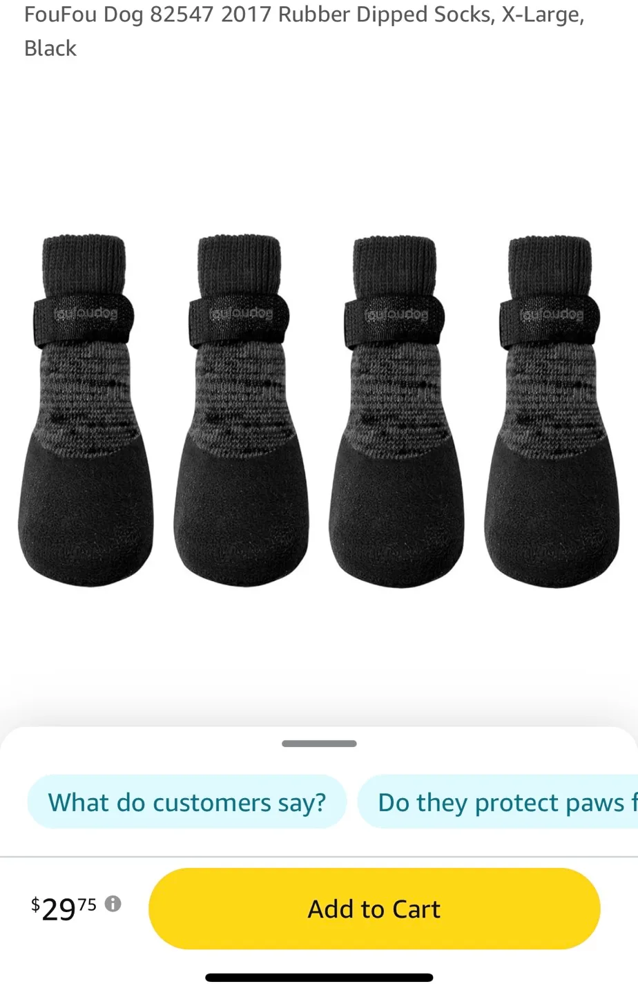 🧡FouFou Dog Rubber Dipped Socks/Boots, X-Large = 2.4 inch, Black image indicator(2)