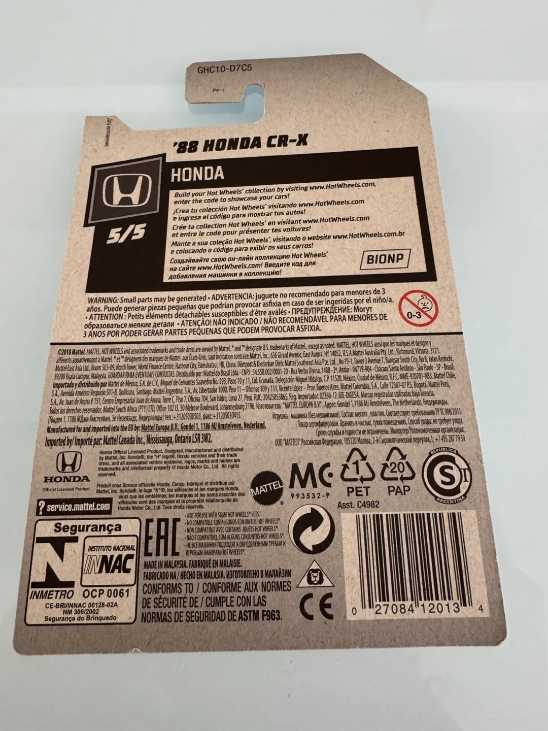 HOT WHEELS HONDA SERIES 88 HONDA CR-X DIECAST image indicator(4)