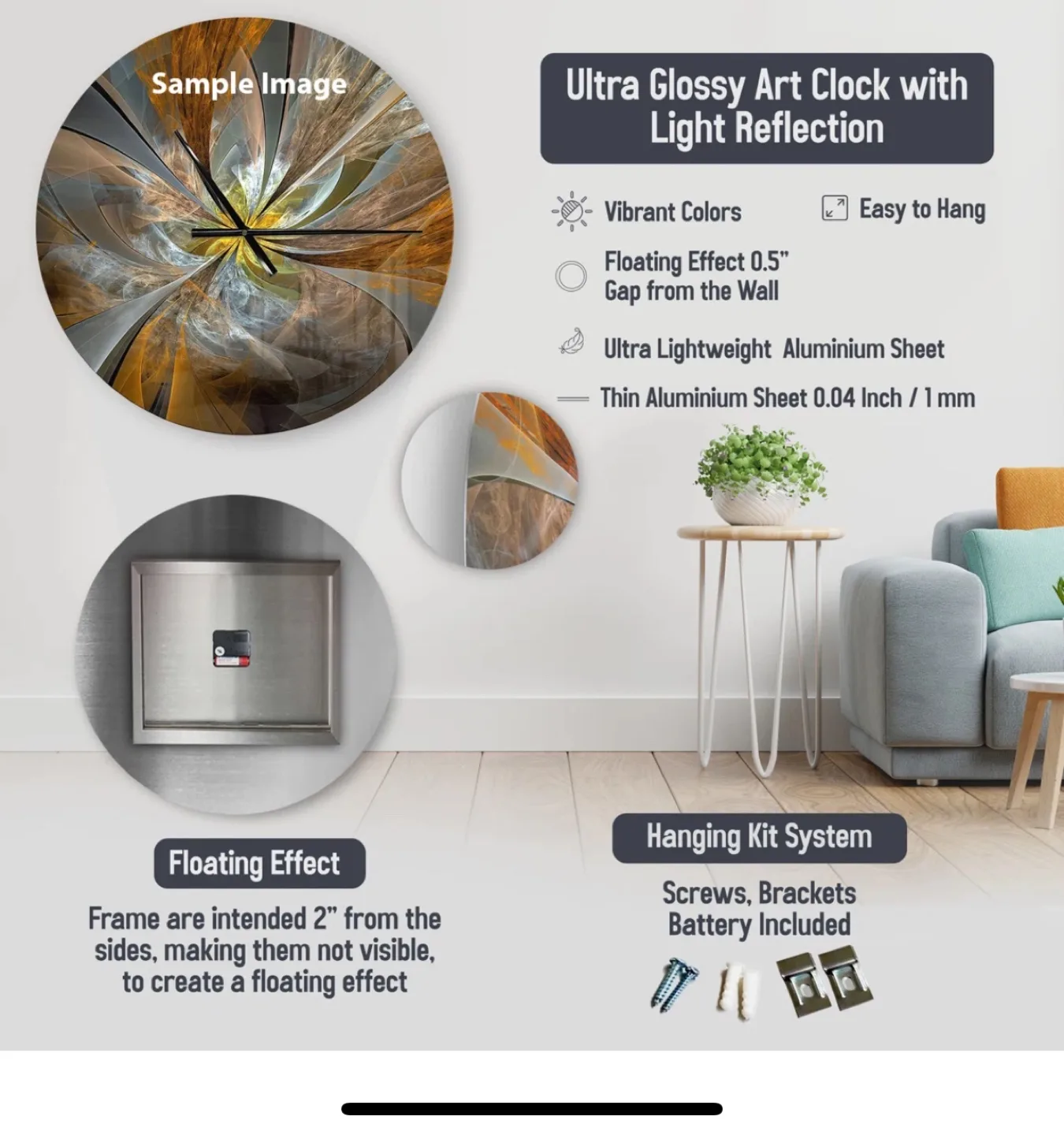 Brand new Grey Peonies I - Traditional wall clock 29" wide image indicator(2)