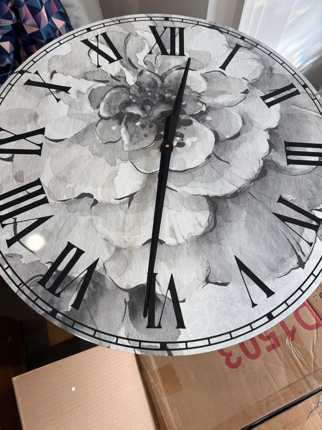 Brand new Grey Peonies I - Traditional wall clock 29" wide image indicator(3)