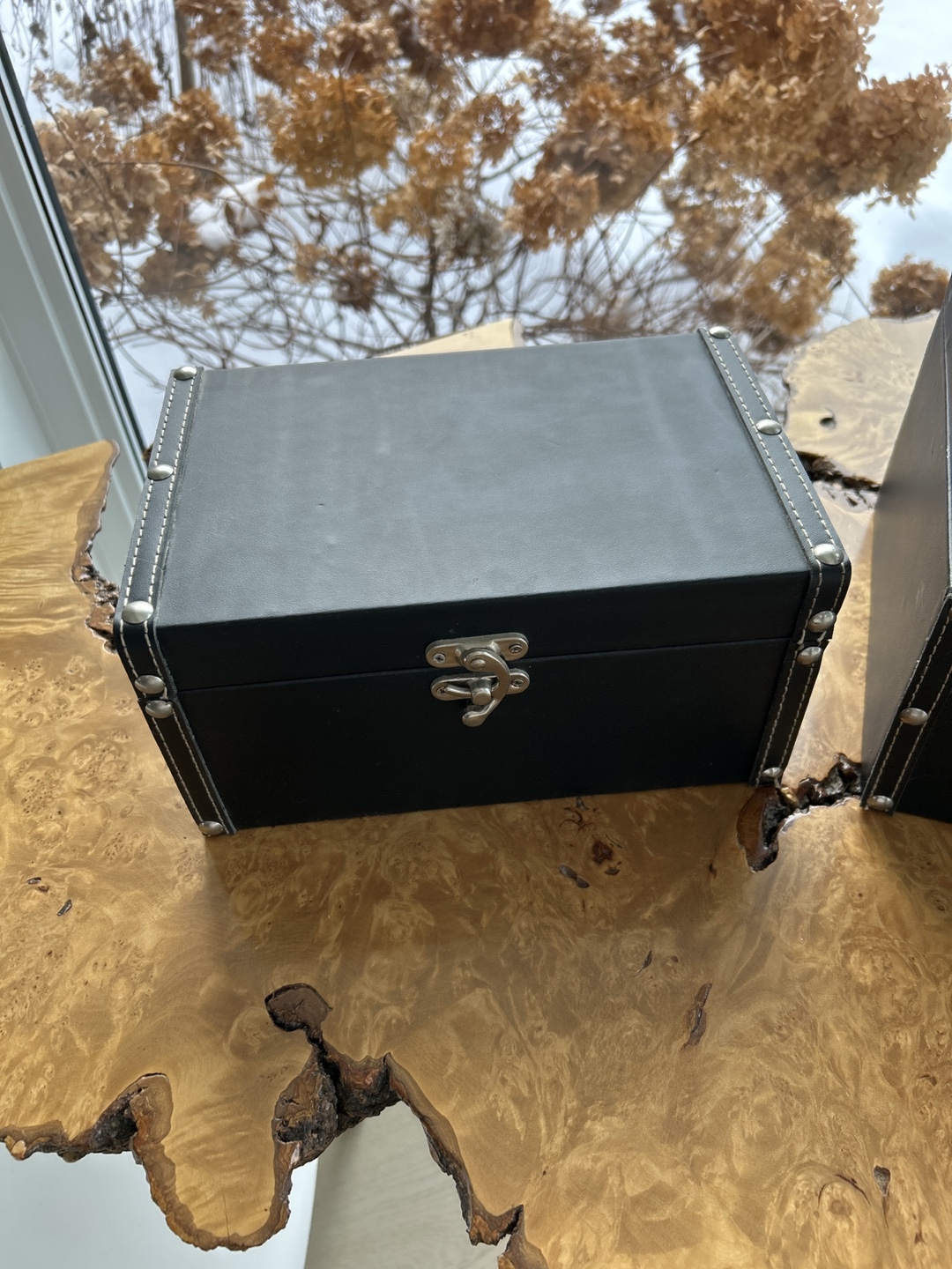 Set of Two Black Decorative Storage Boxes