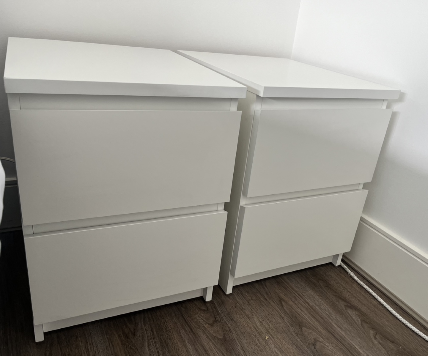 Pair of IKEA MALM White Two-Drawer Bedside Tables - photo 2