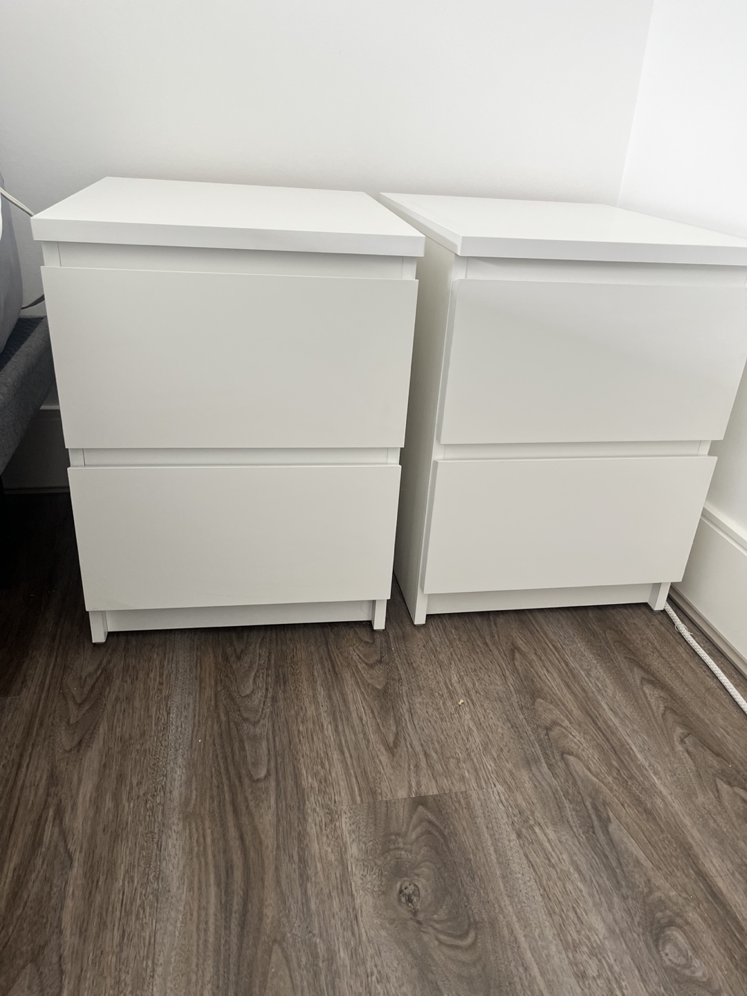 Pair of IKEA MALM White Two-Drawer Bedside Tables