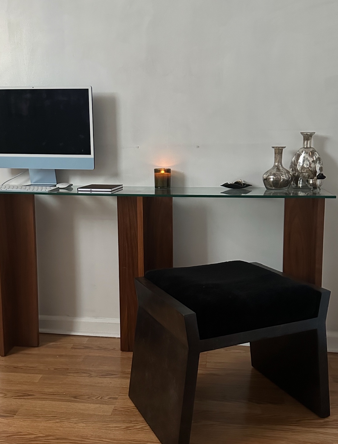 Modern Glass Top Console Table with Walnut Legs - photo 2