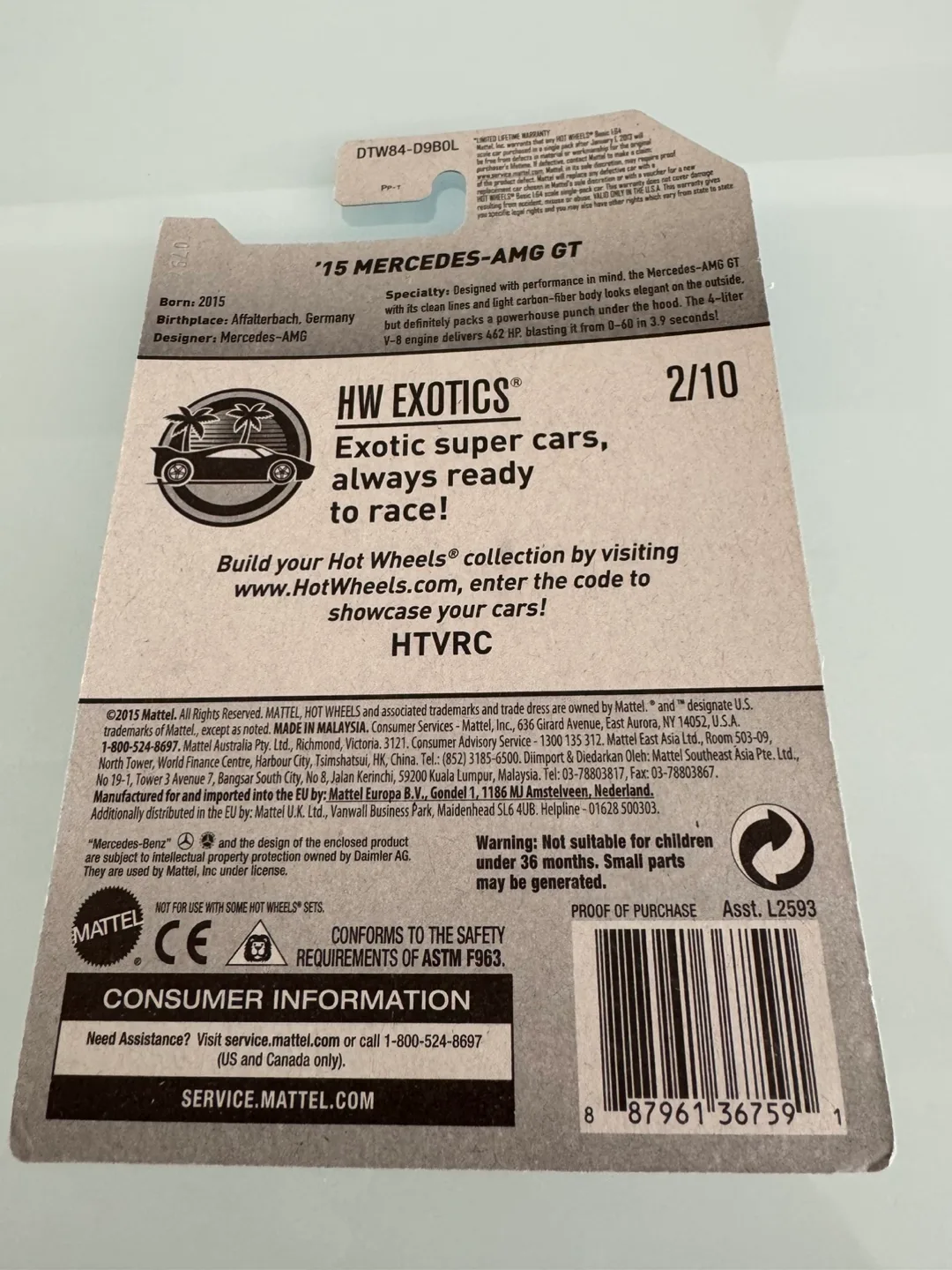 HOT WHEELS ‘15 MERCEDES AMG GT YELLOW  DIECAST MINT image indicator(4)