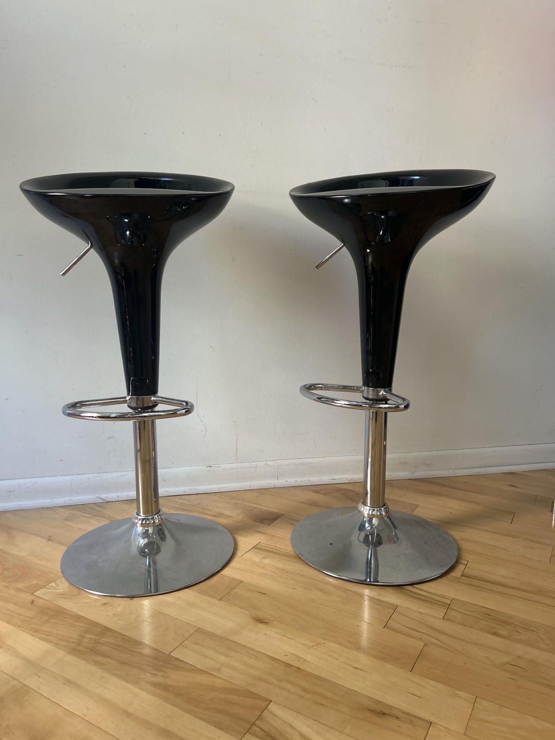 Pair of Black and Chrome Bar Stools