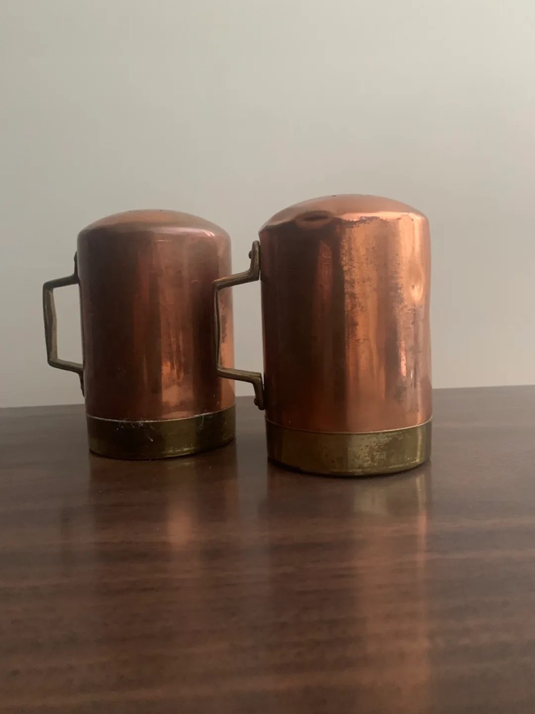 Vintage Copper Salt Shakers with Brass Accents image indicator(3)
