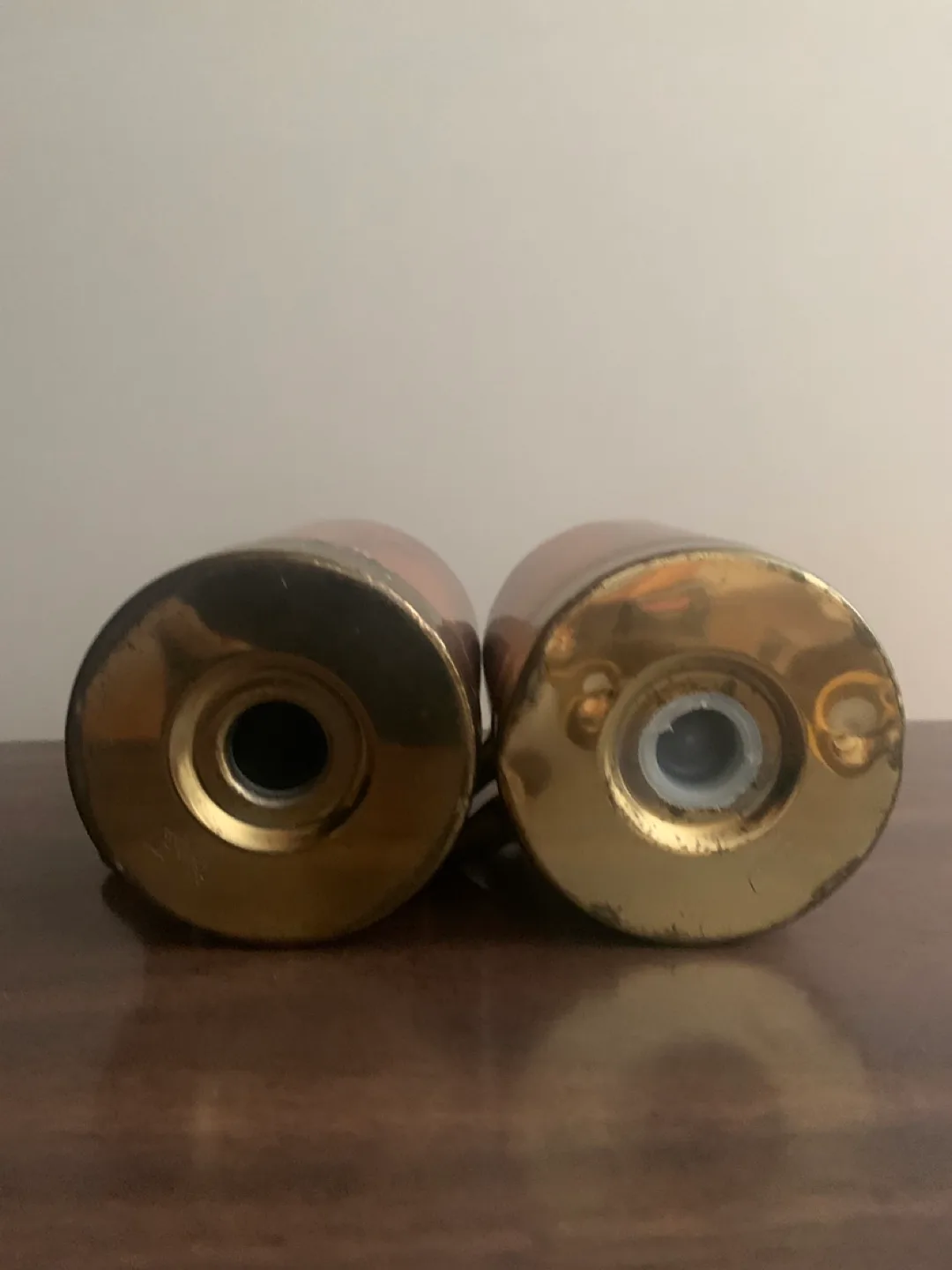 Vintage Copper Salt Shakers with Brass Accents image indicator(4)