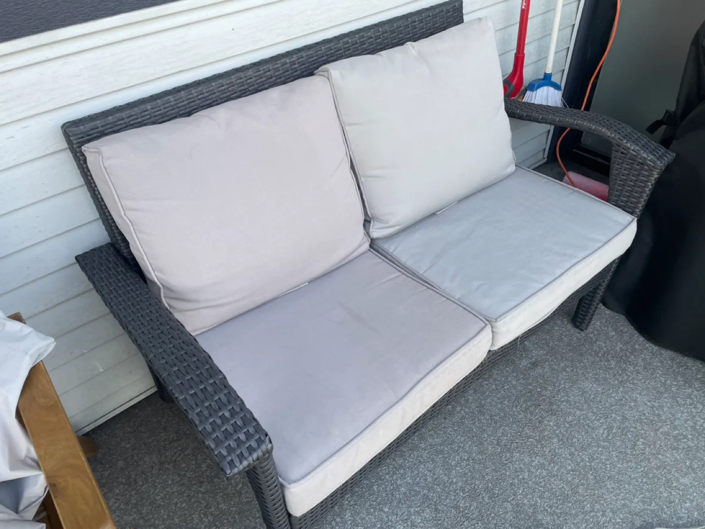 Outdoor Wicker Patio Love Seat with Cushions thumbnail