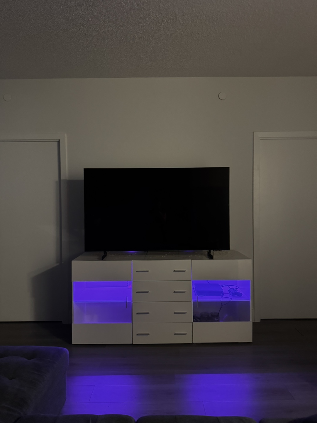 Modern White TV Stand with LED Lights - photo 2