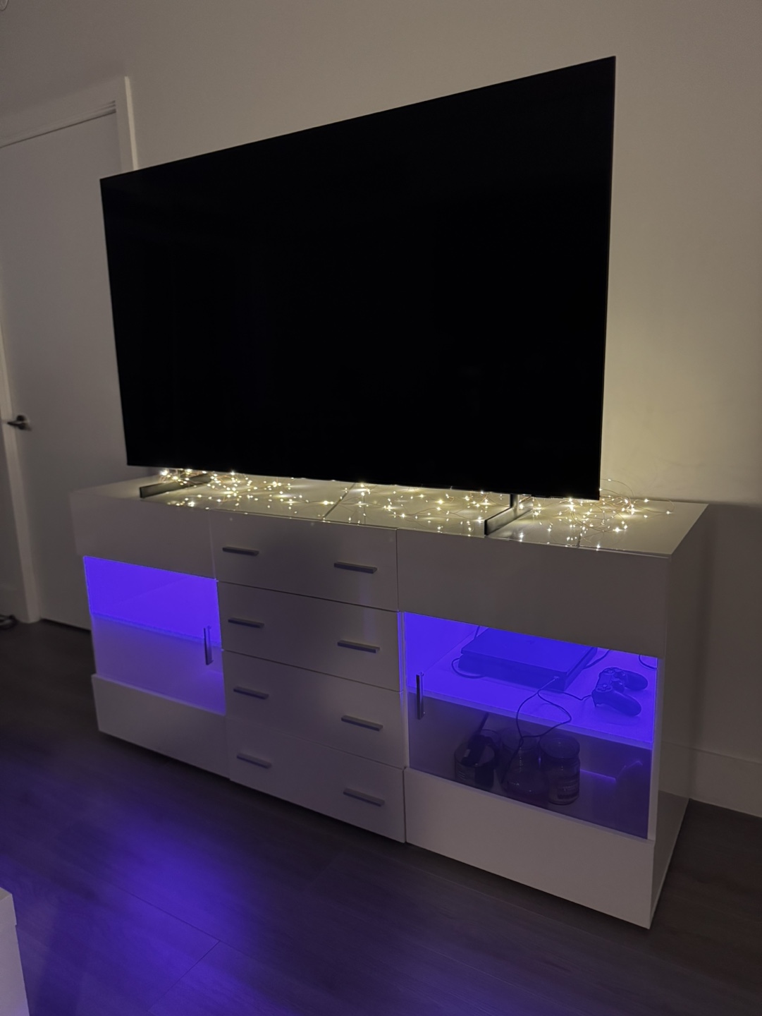 Modern White TV Stand with LED Lights