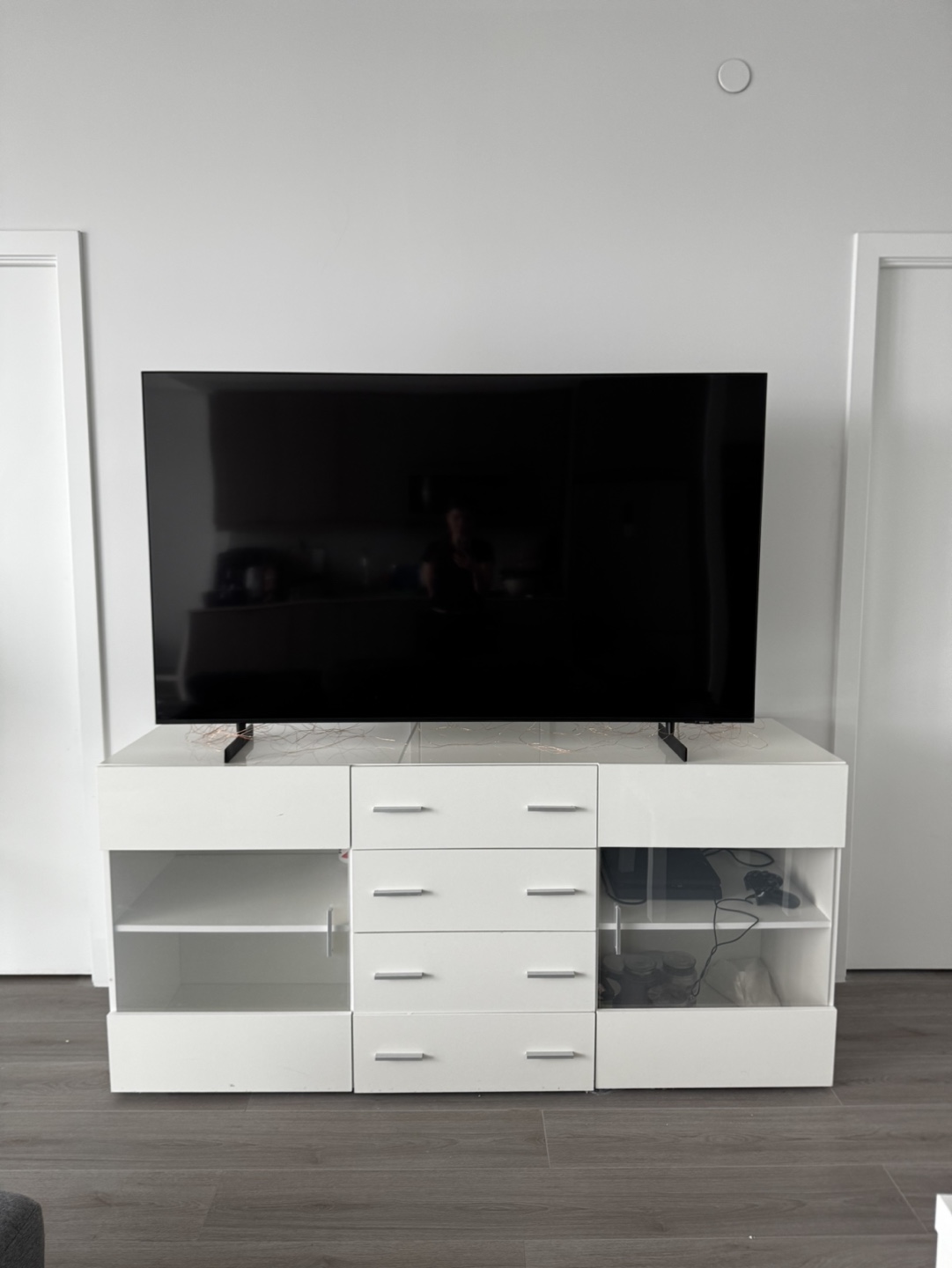 Modern White TV Stand with LED Lights - photo 3