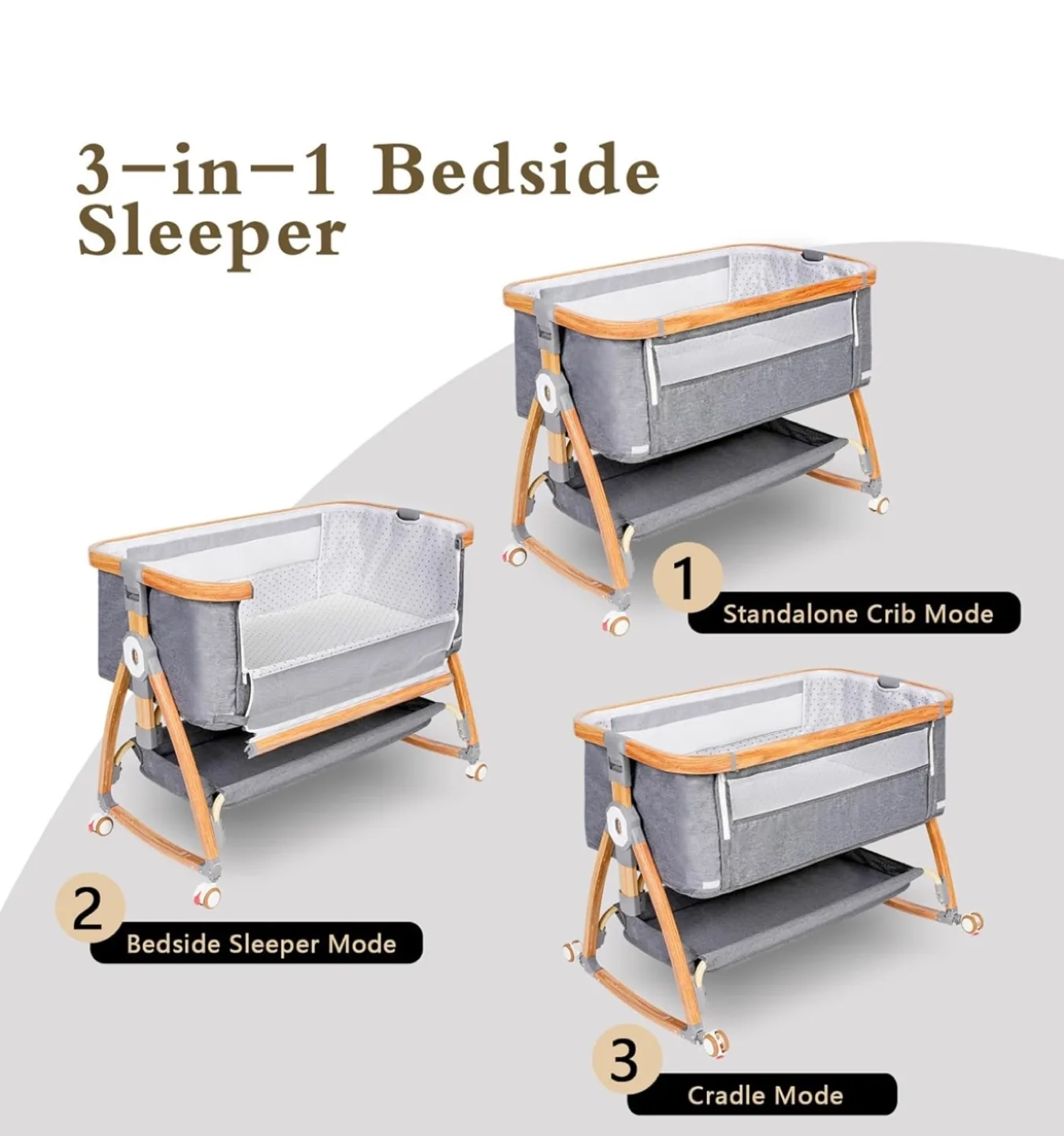 Baby Bassinet with Adjustable Height and Mosquito Net image indicator(6)