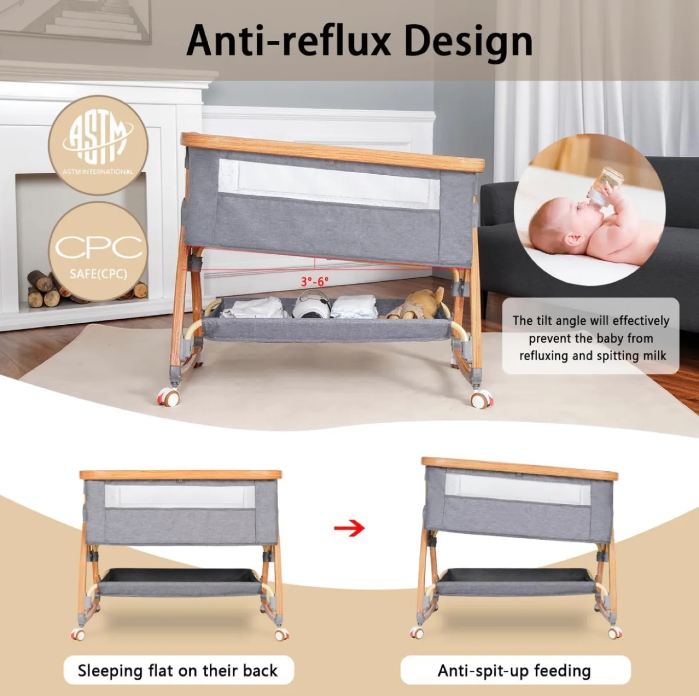 Baby Bassinet with Adjustable Height and Mosquito Net image indicator(8)