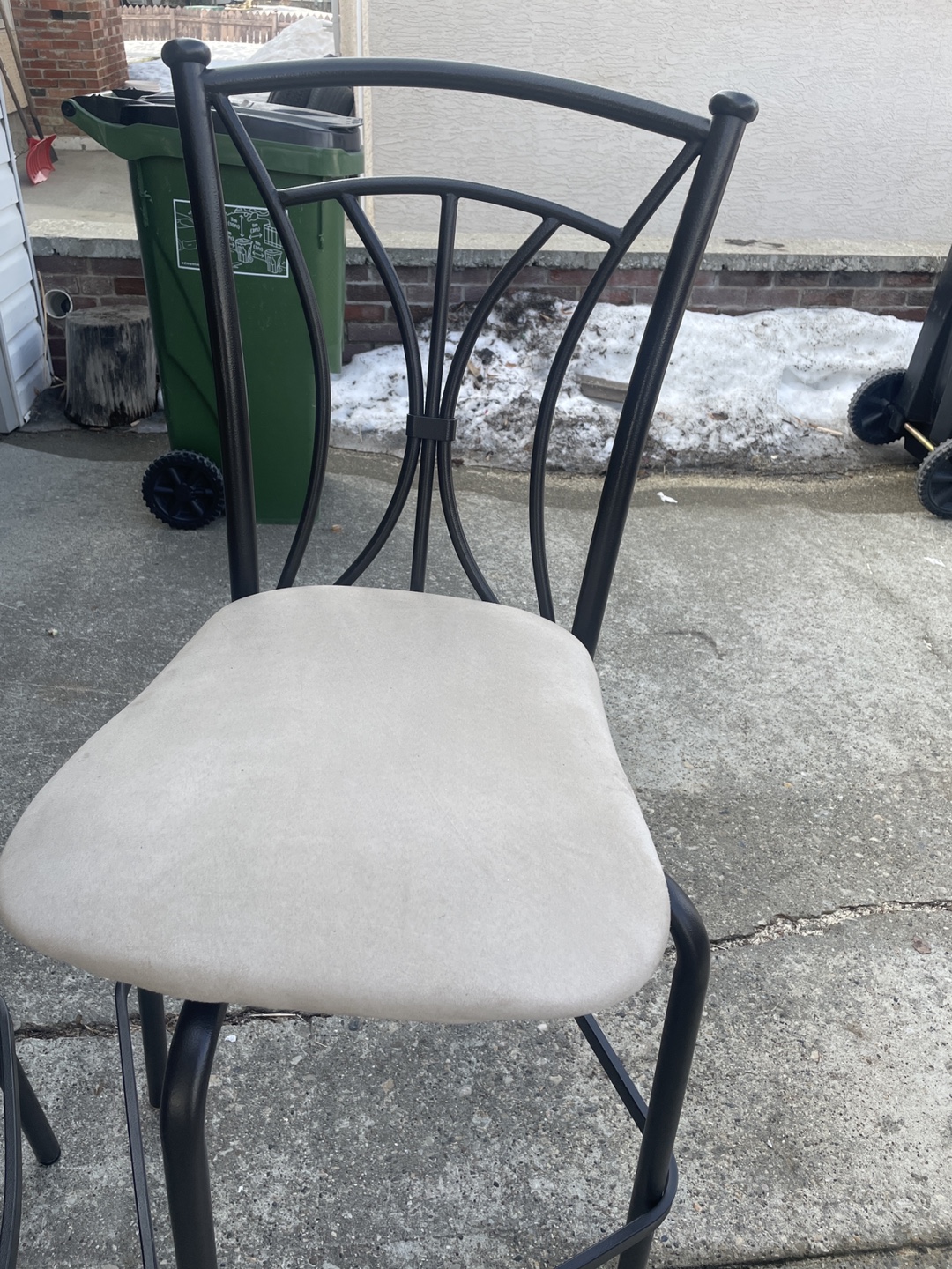 Set of Three Metal Bar Stools with Beige Cushions - photo 2
