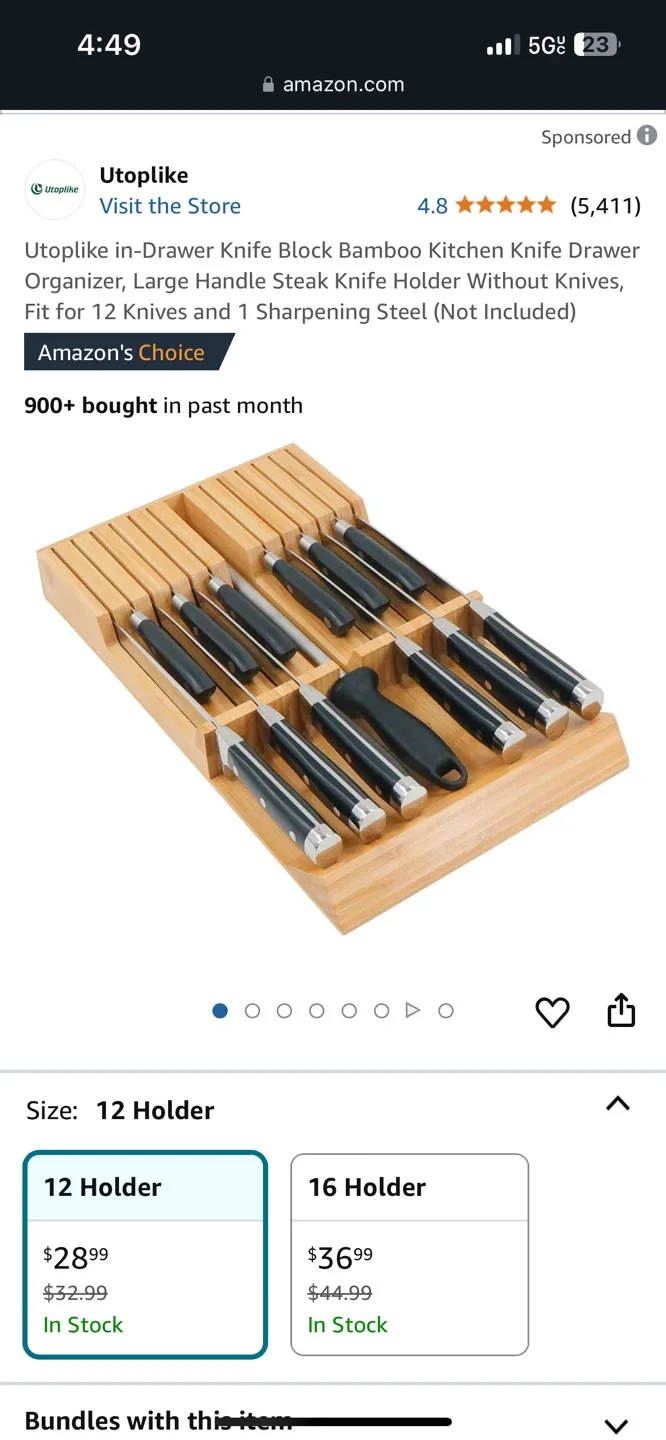 Utoplike Bamboo In-Drawer Knife Block Organizer image indicator(2)