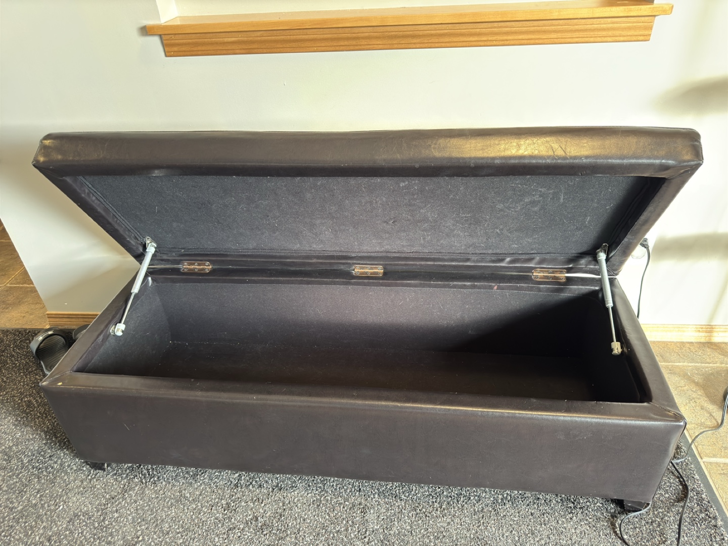 Black Faux Leather Storage Ottoman Bench - photo 4