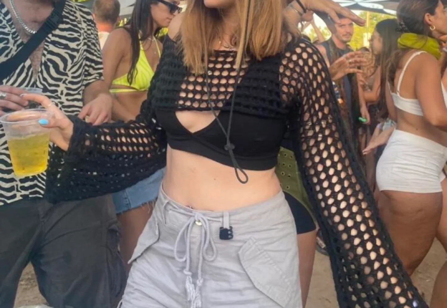 New - Black Crochet Open Knit Long Sleeve Crop Top image indicator(3)