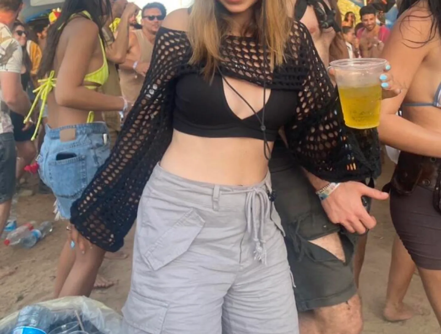 New - Black Crochet Open Knit Long Sleeve Crop Top image indicator(4)