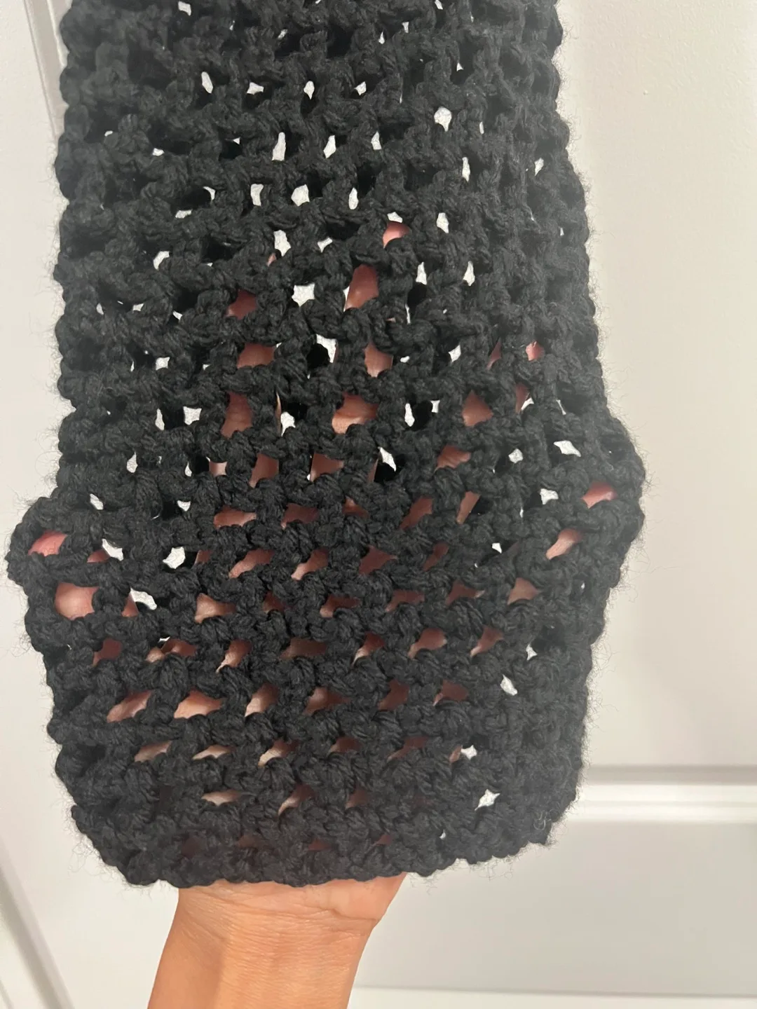 New - Black Crochet Open Knit Long Sleeve Crop Top image indicator(2)