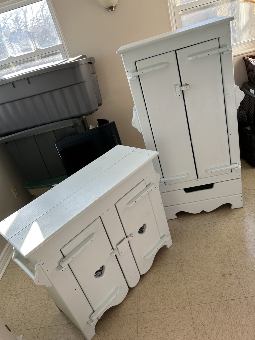 Pair of Vintage Light Blue Painted Wooden Cabinets - photo 4