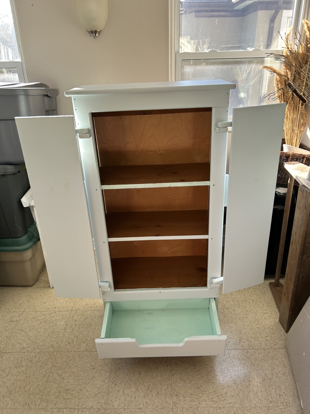 Pair of Vintage Light Blue Painted Wooden Cabinets - photo 2