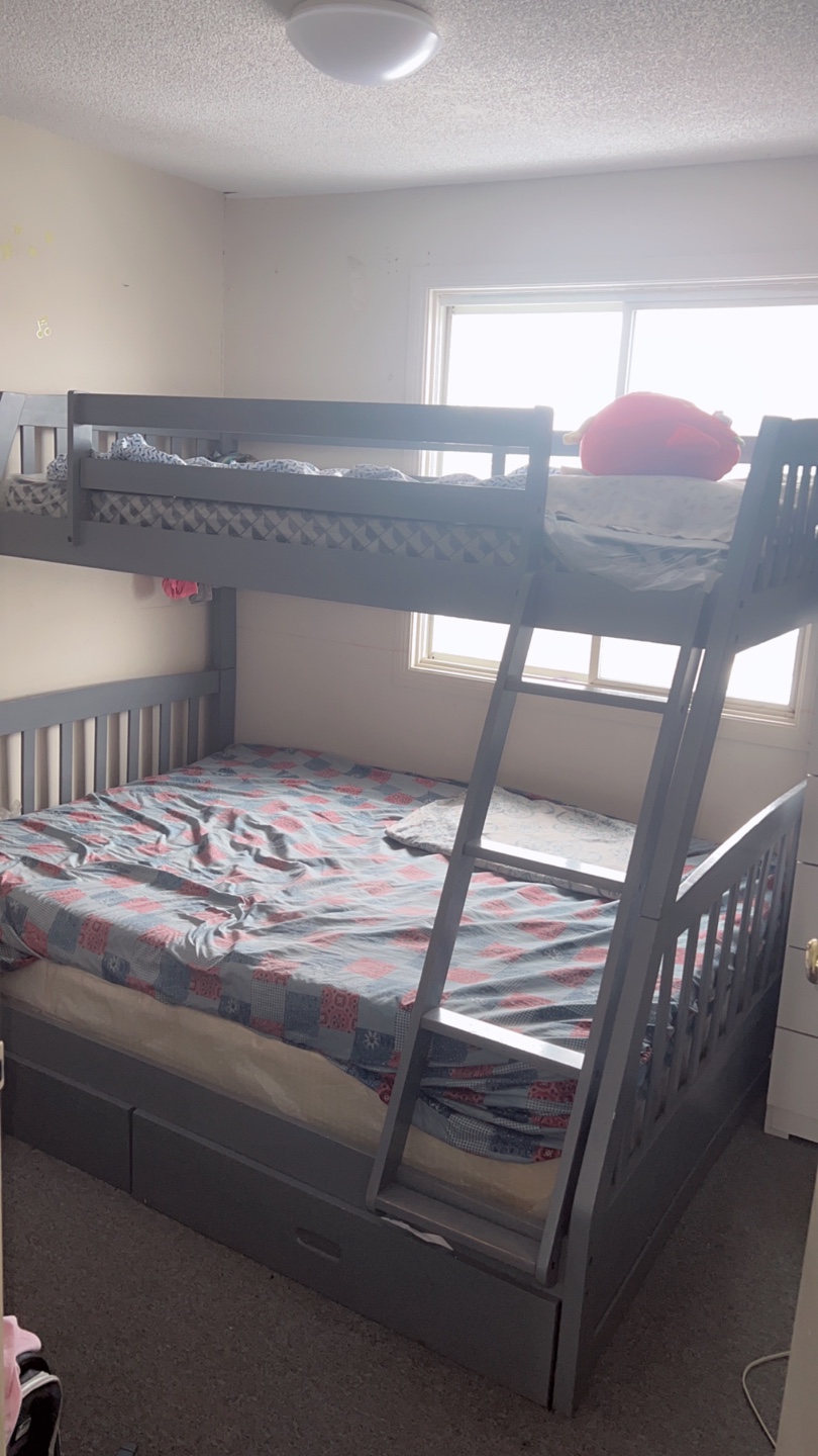 Grey Full-Over-Full Bunk Bed with Drawers