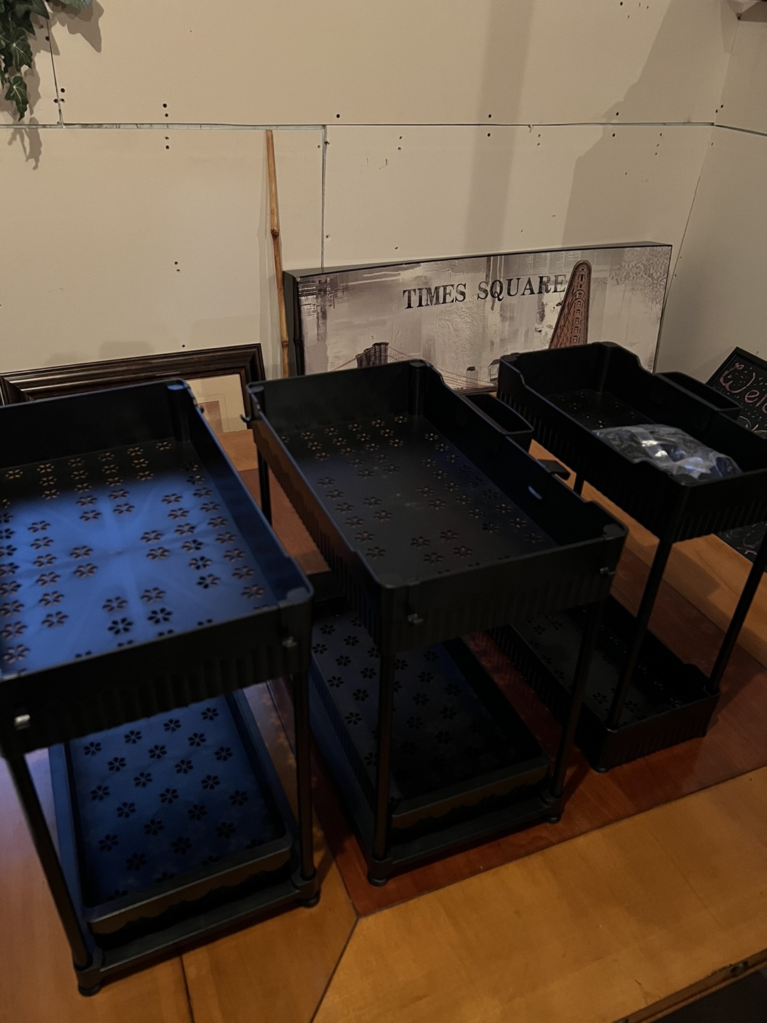 Three Black Two-Tier Storage Organizers