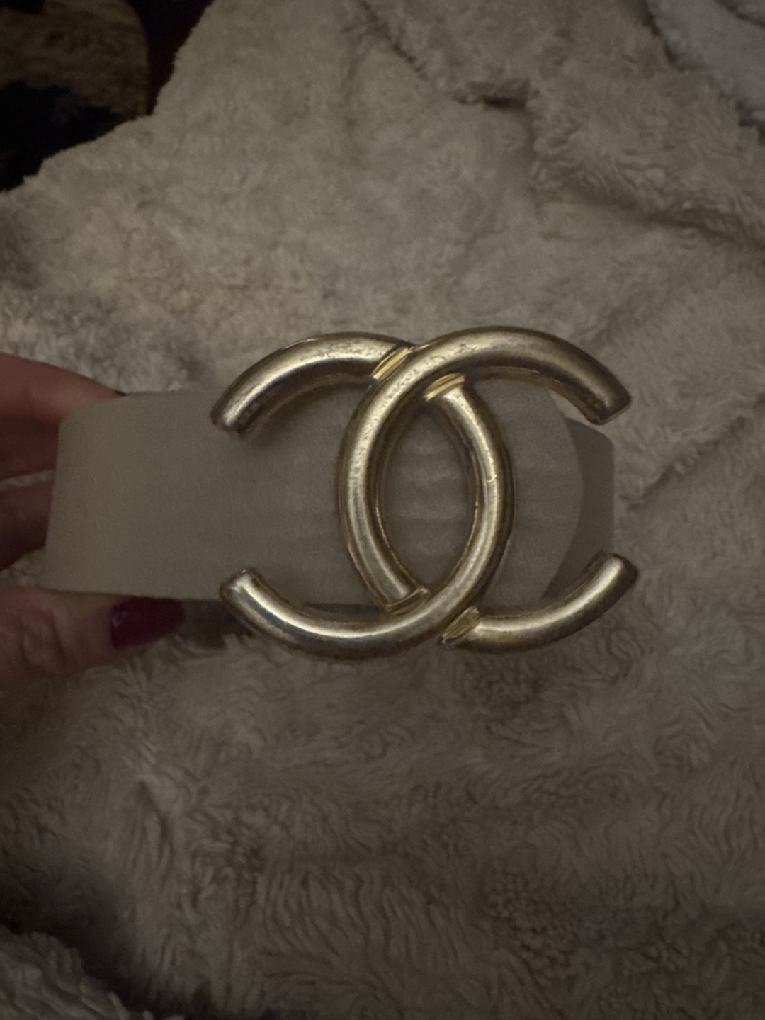 Chanel-Inspired Cream Leather Belt with Gold Buckle