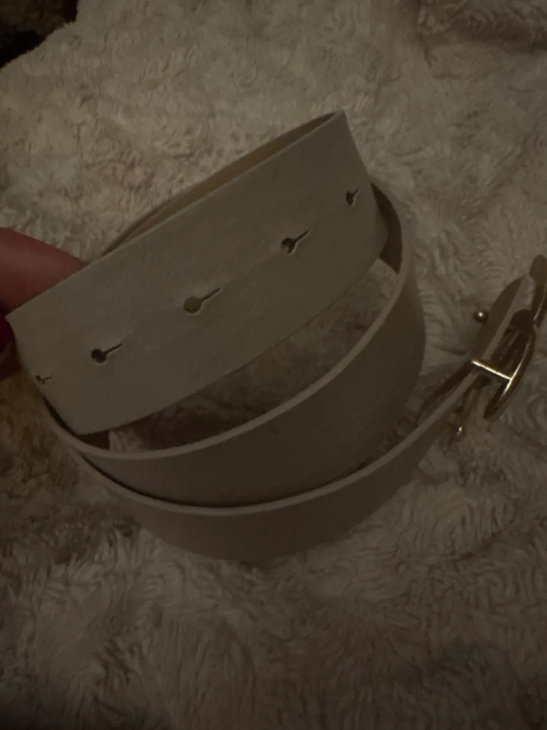 Chanel-Inspired Cream Leather Belt with Gold Buckle image indicator(2)