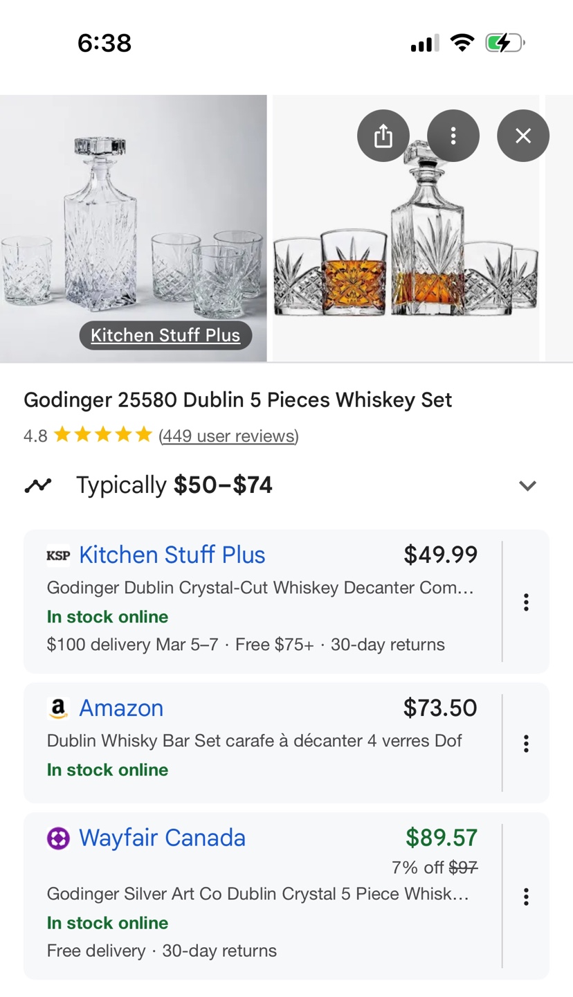 Godinger Dublin Crystal Whiskey Decanter Set - 5 Pieces