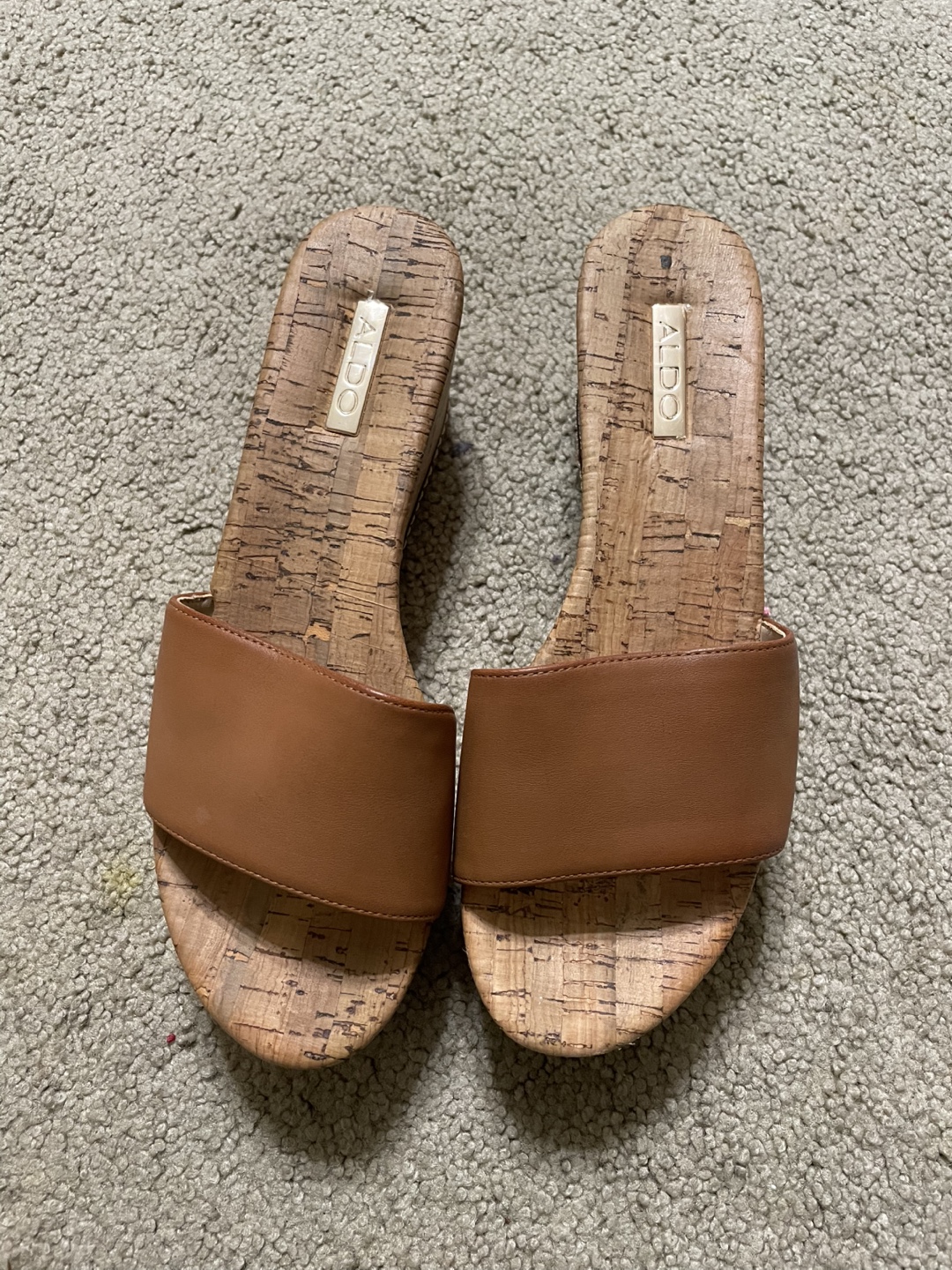 Brown Leather Cork Wedge Sandals