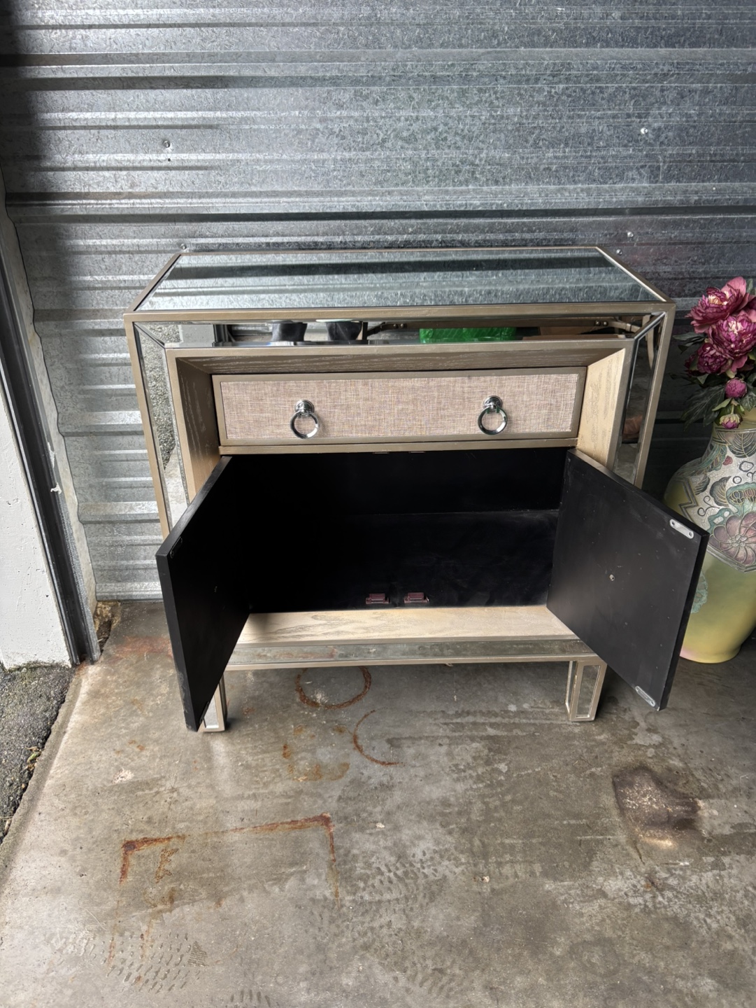 Mirrored Accent Cabinet with Two Doors and One Drawer