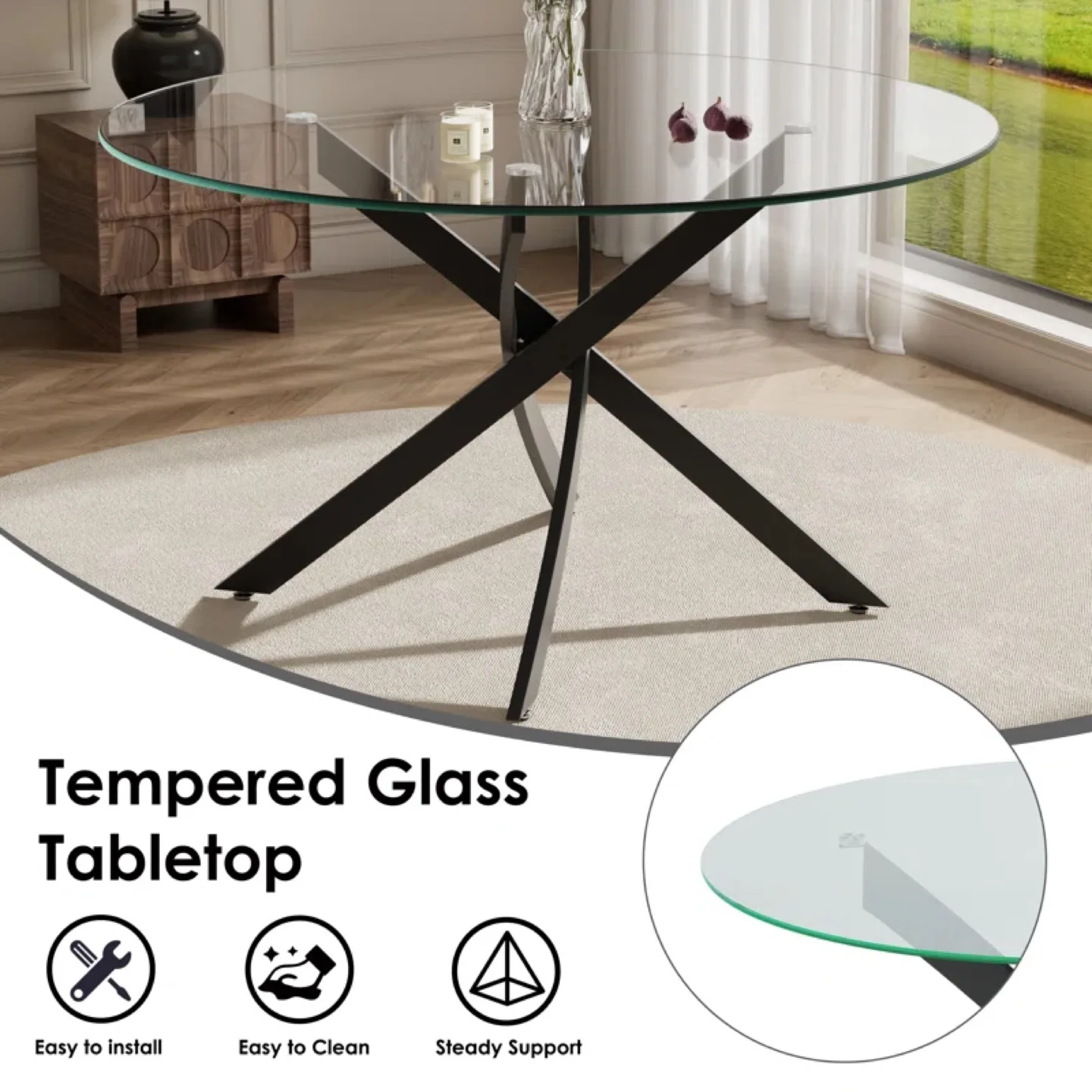47” Round Glass Dining Table with Metal Legs▫️BRAND NEW▫️ image indicator(3)