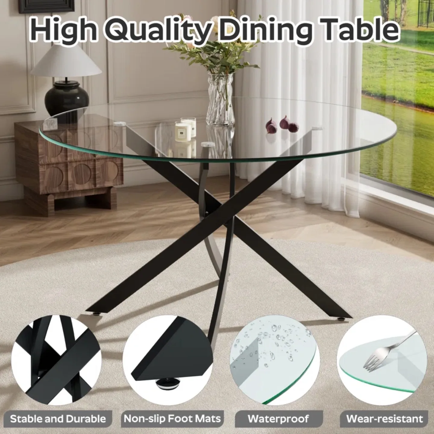 47” Round Glass Dining Table with Metal Legs▫️BRAND NEW▫️ image indicator(4)