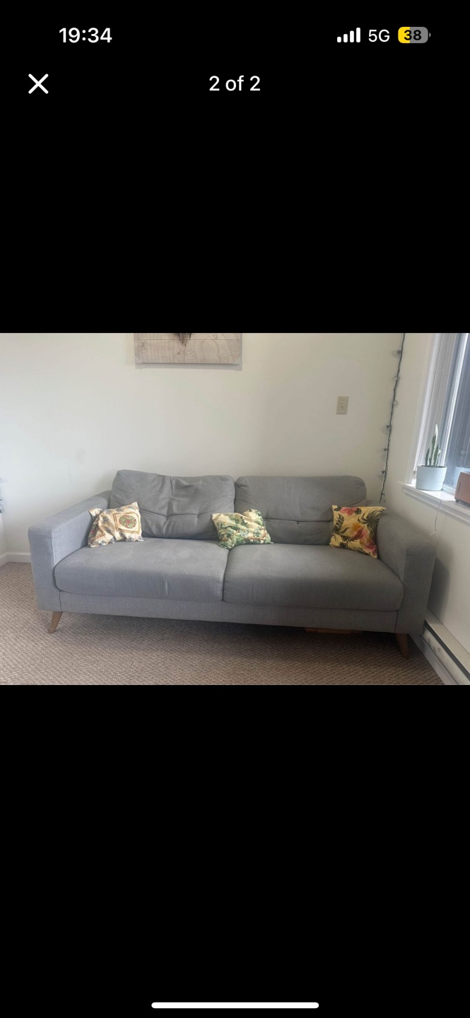 Grey Fabric Sofa with Wooden Legs