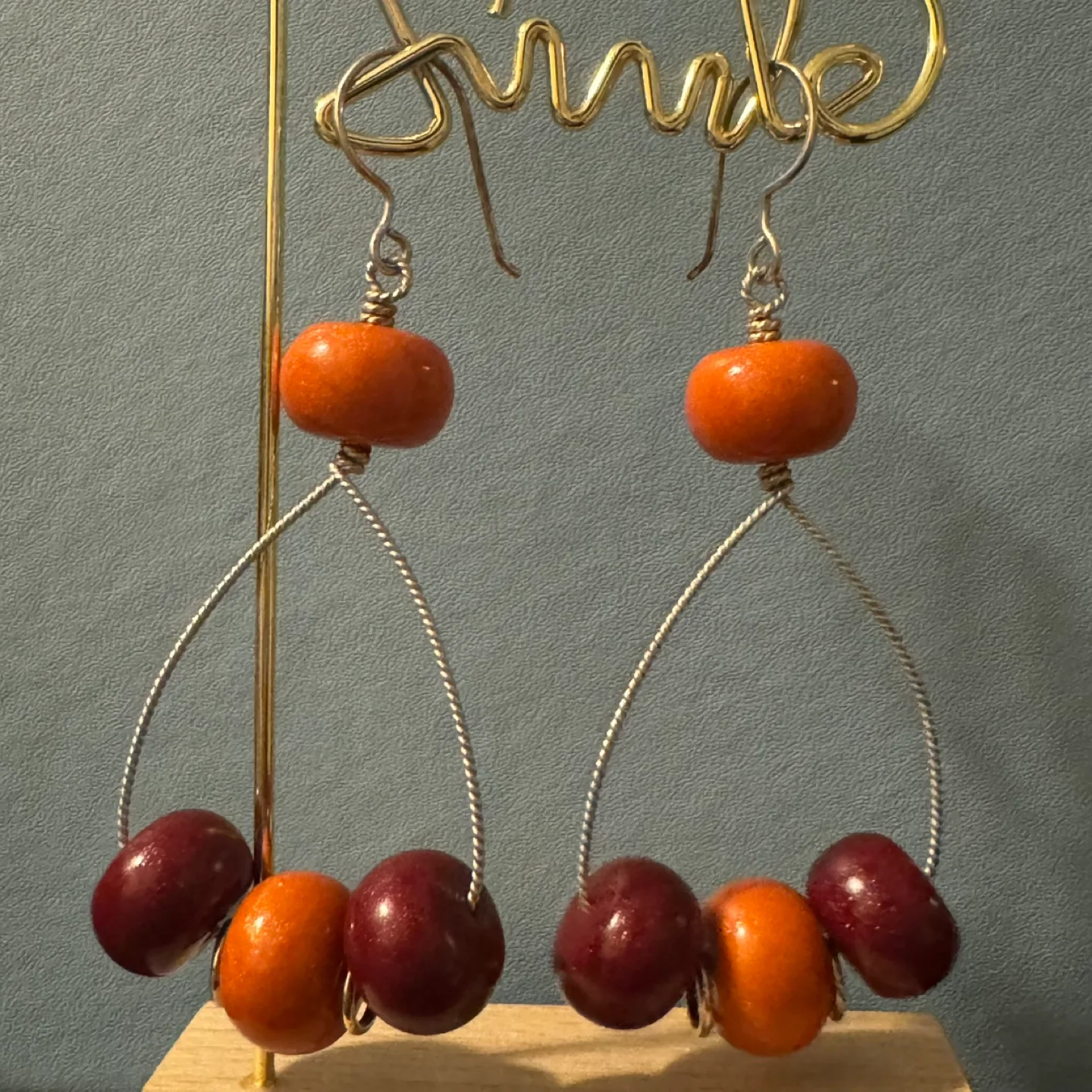 Handmade Orange Maroon Red Beaded Dangle Earrings image indicator(3)