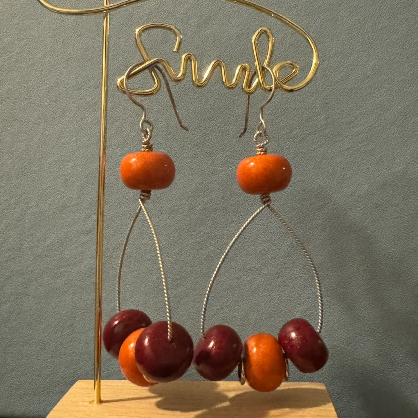 Handmade Orange Maroon Red Beaded Dangle Earrings image indicator(4)