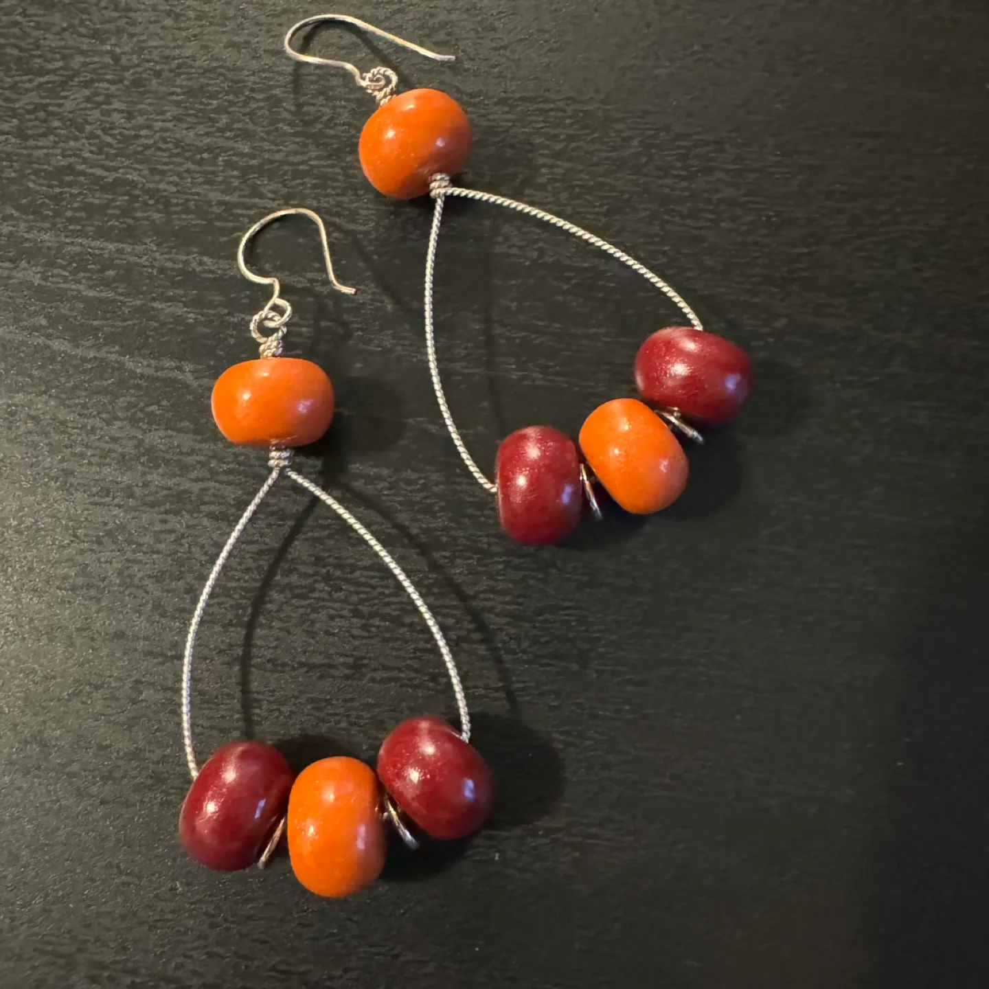Handmade Orange Maroon Red Beaded Dangle Earrings image indicator(8)