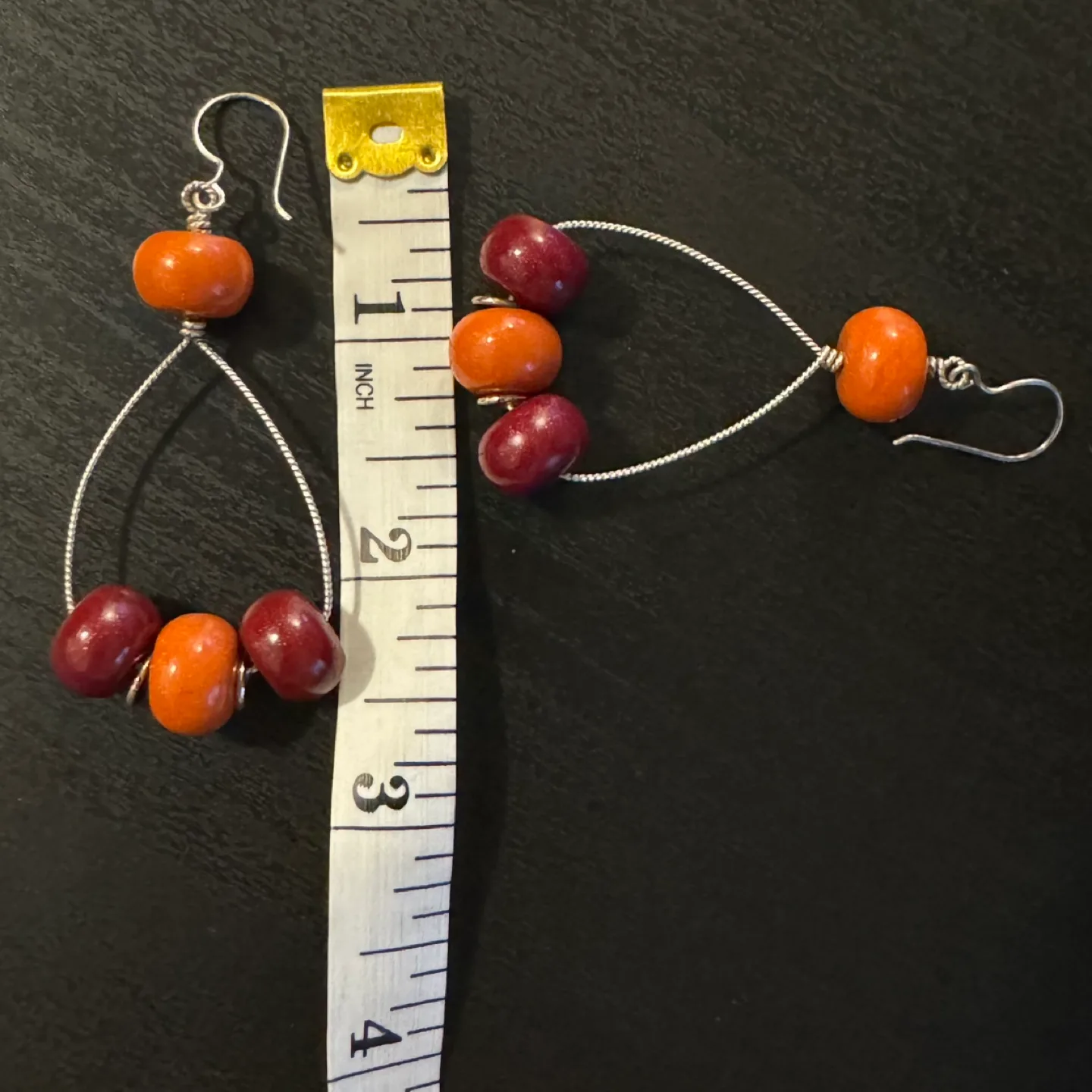 Handmade Orange Maroon Red Beaded Dangle Earrings image indicator(10)
