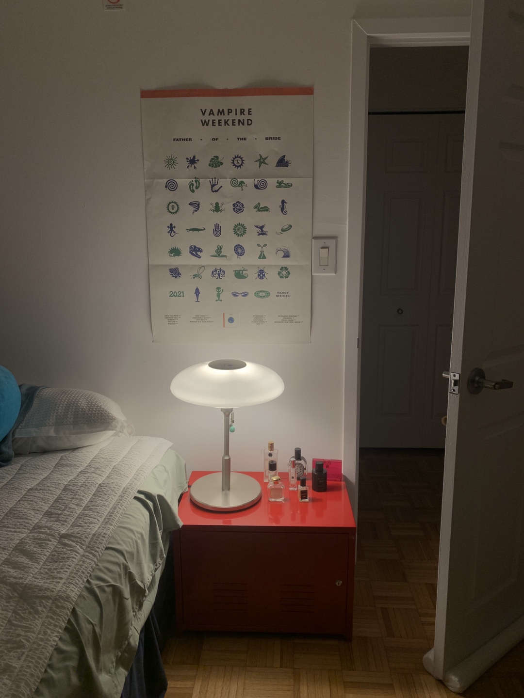 Red metal Ikea cabinet