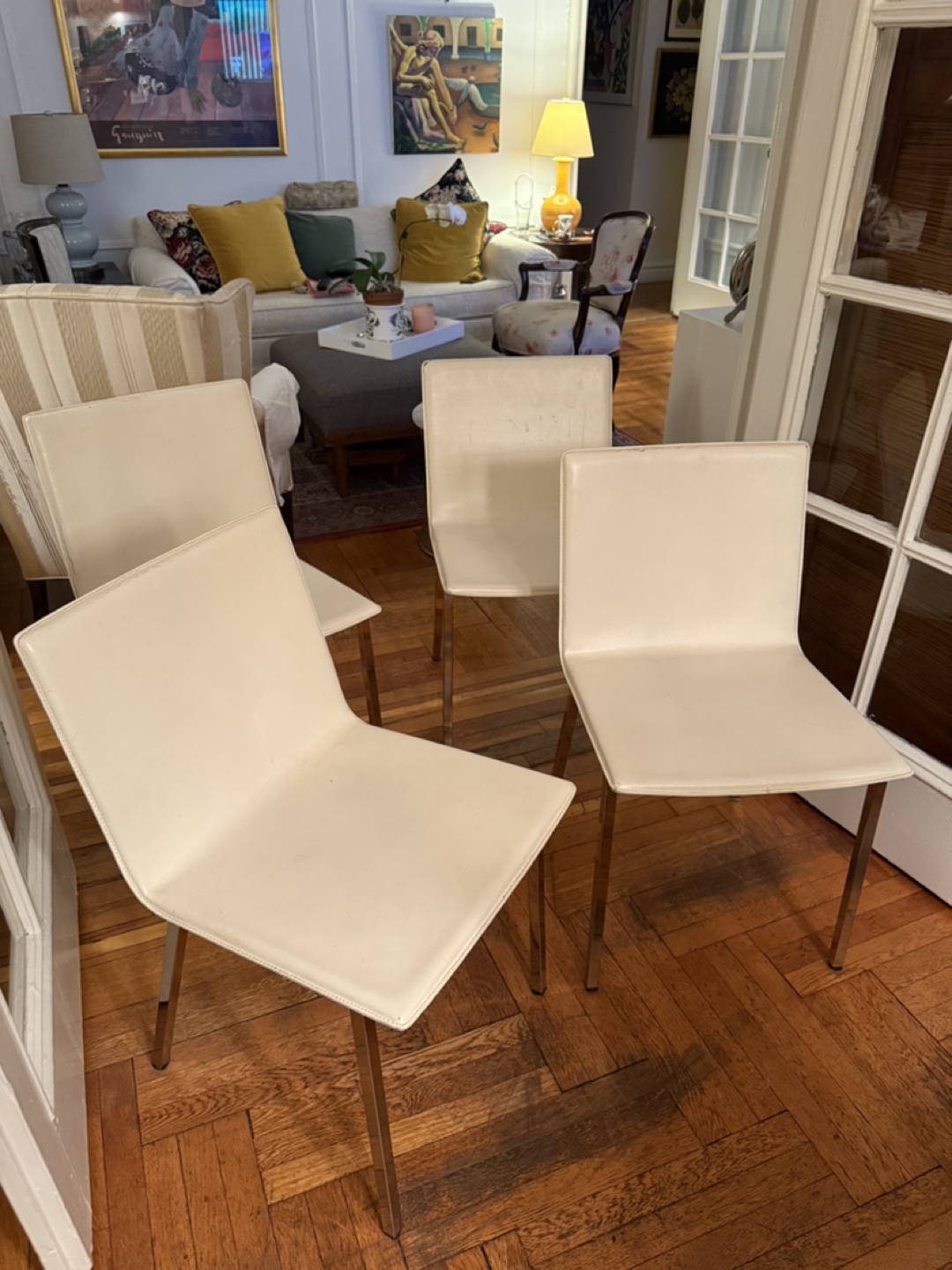 CB2 white leather Dining Chairs - photo 3