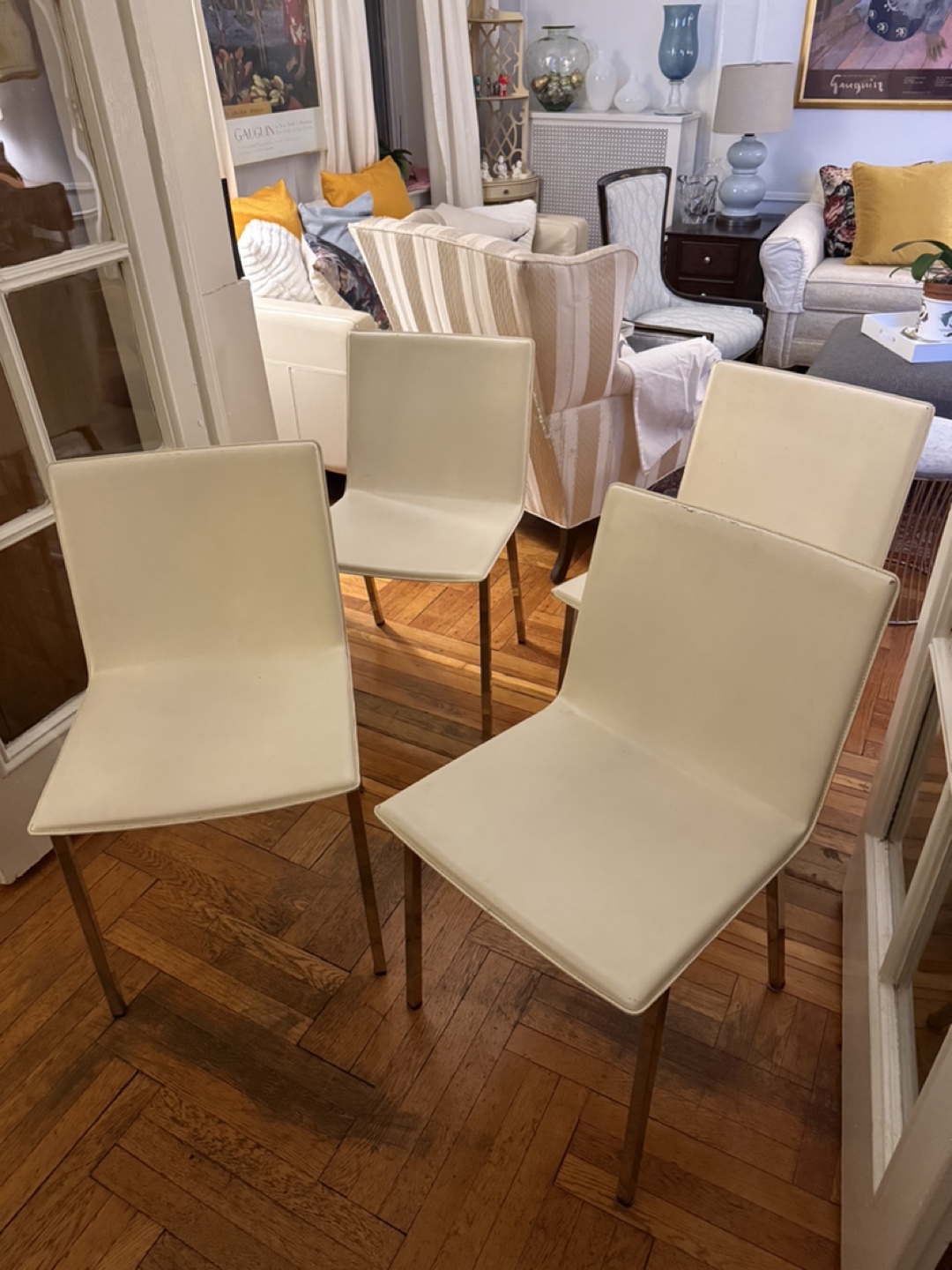 CB2 white leather Dining Chairs