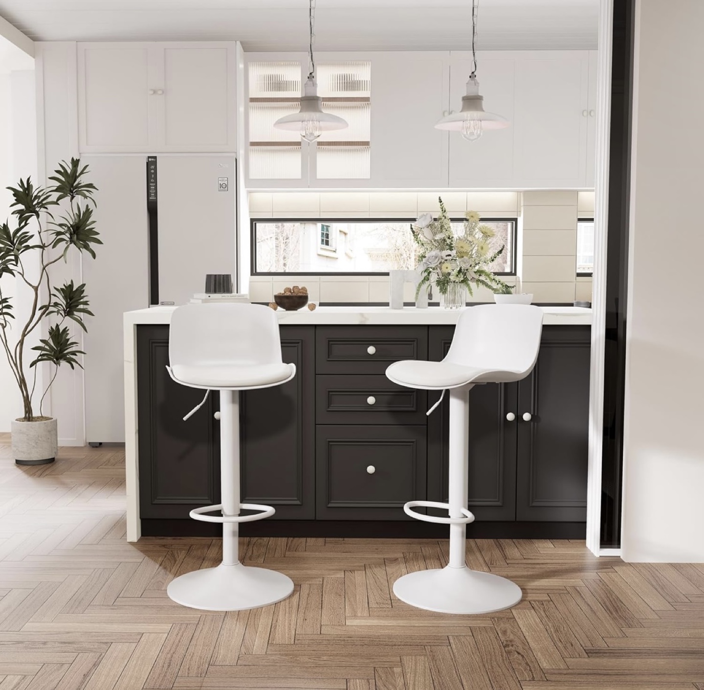 Pair of White Adjustable Height Bar Stools - photo 3