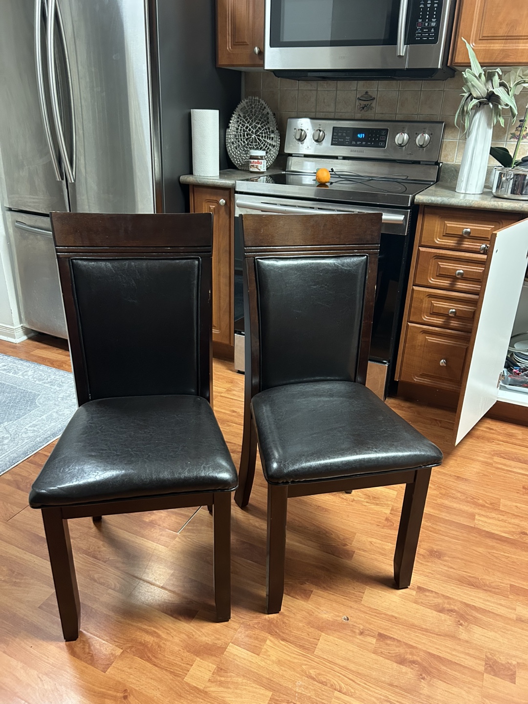 2 Pair of Dark Brown Leather Dining Chairs - photo 2